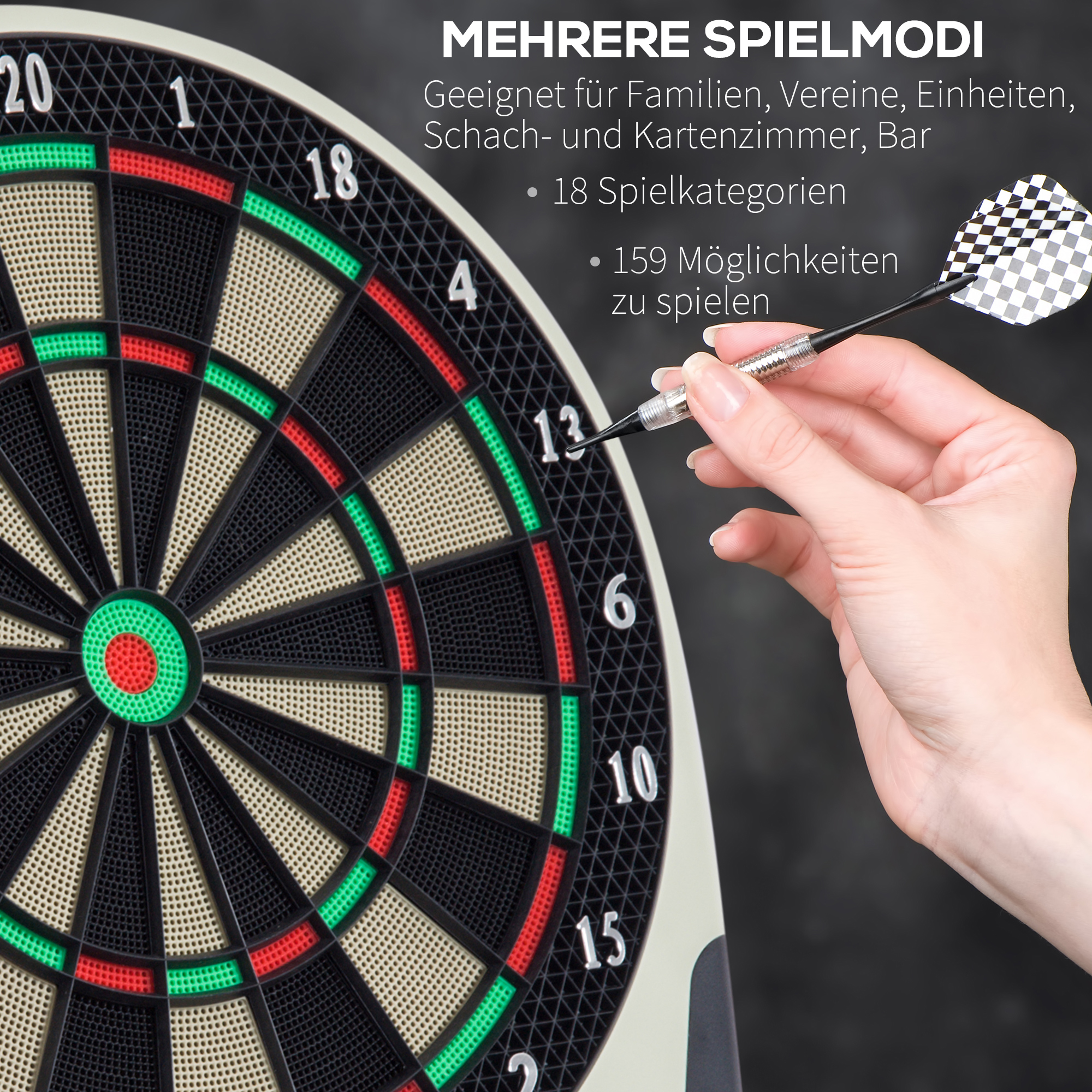 Elektronische Dartscheibe Dartboard mit Sprachansagen LED-Anzeigen 6 Darts 24 Dartköpfe 18 Spiele 159 Varianten Dartautomat Dartscheibe Set für bis zu 8 Spieler