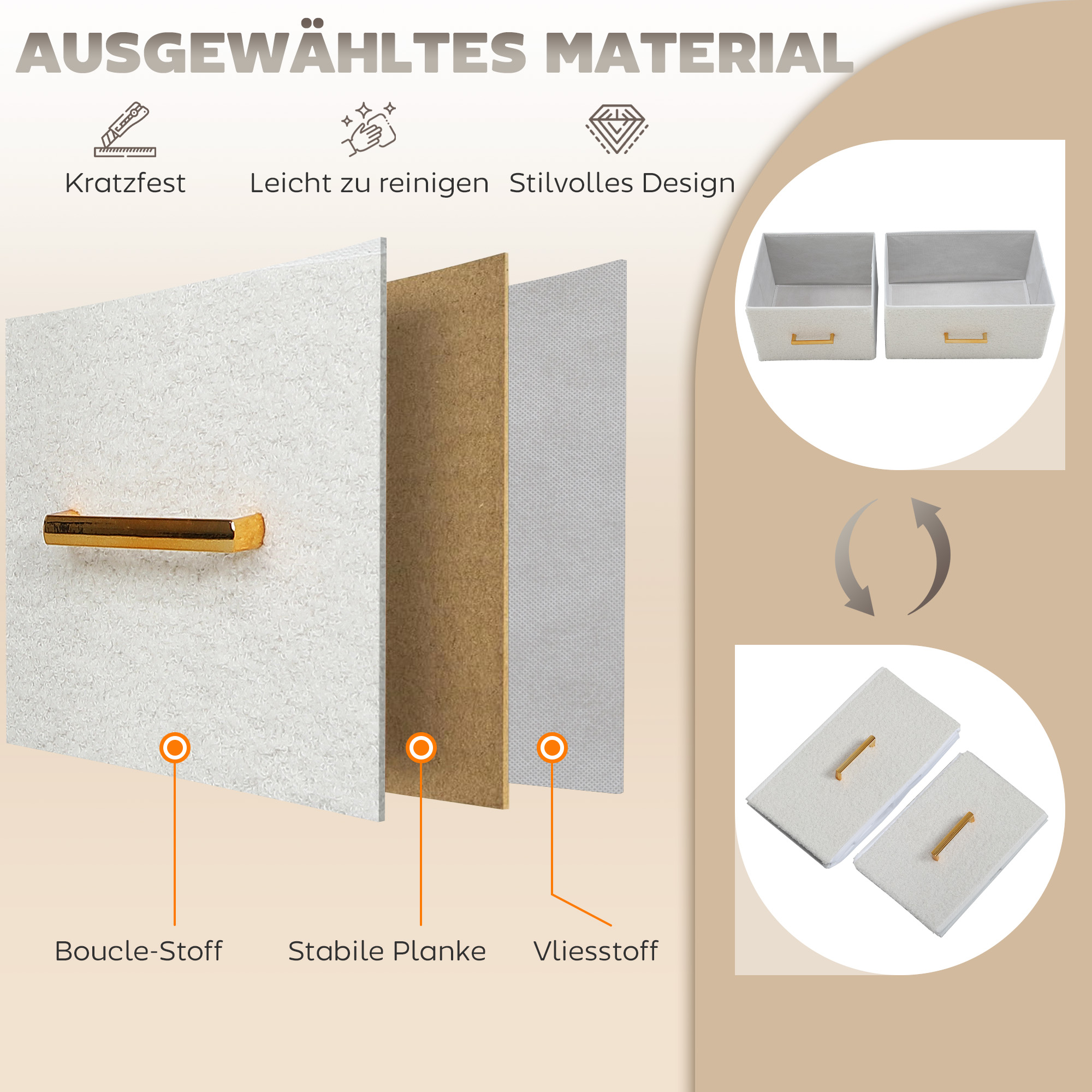 Stoffkommode, 9 Schubladen, Stahlrahmen, elegant, vielseitig, Weiß