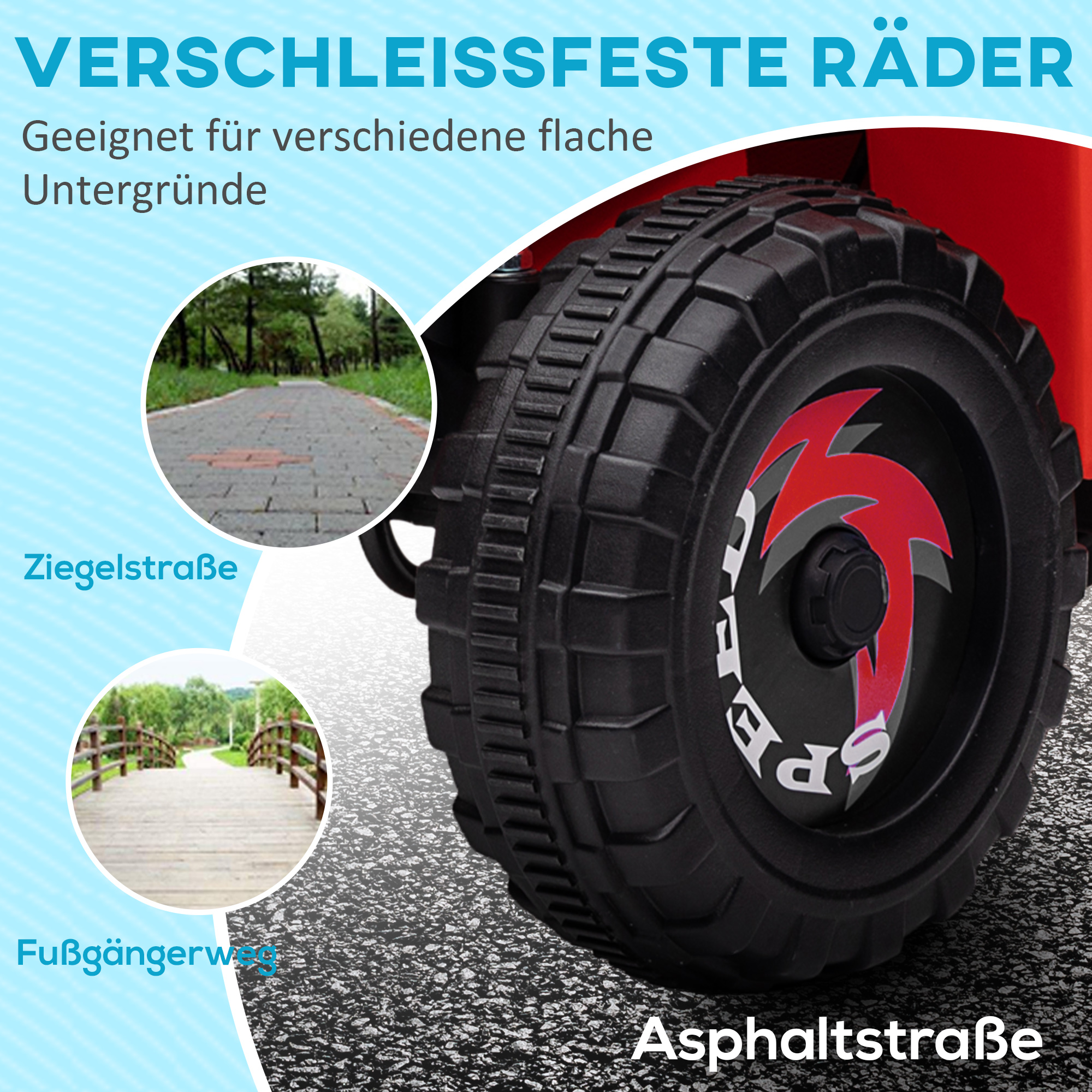 Kinderquad mit Anhänger, 2,5 km/h, 50 Minuten Fahrtzeit, für 1,5 bis 3 Jahre, bis 25 kg, Rot