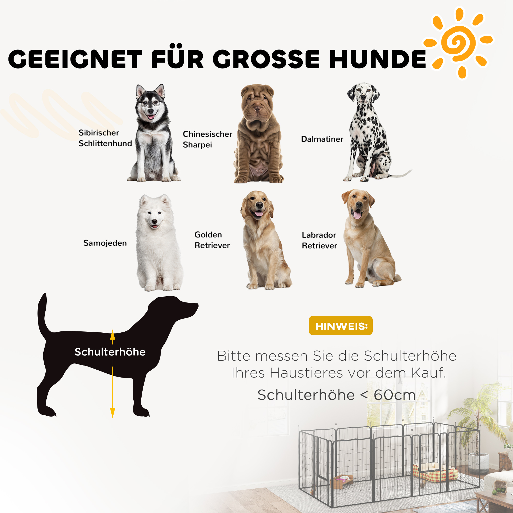 Welpenlaufstall 12-teilig Welpenauslauf mit 12 Gitterplatten Tür Erdspießen flexibel faltbar Schutzplane 100cm hoch