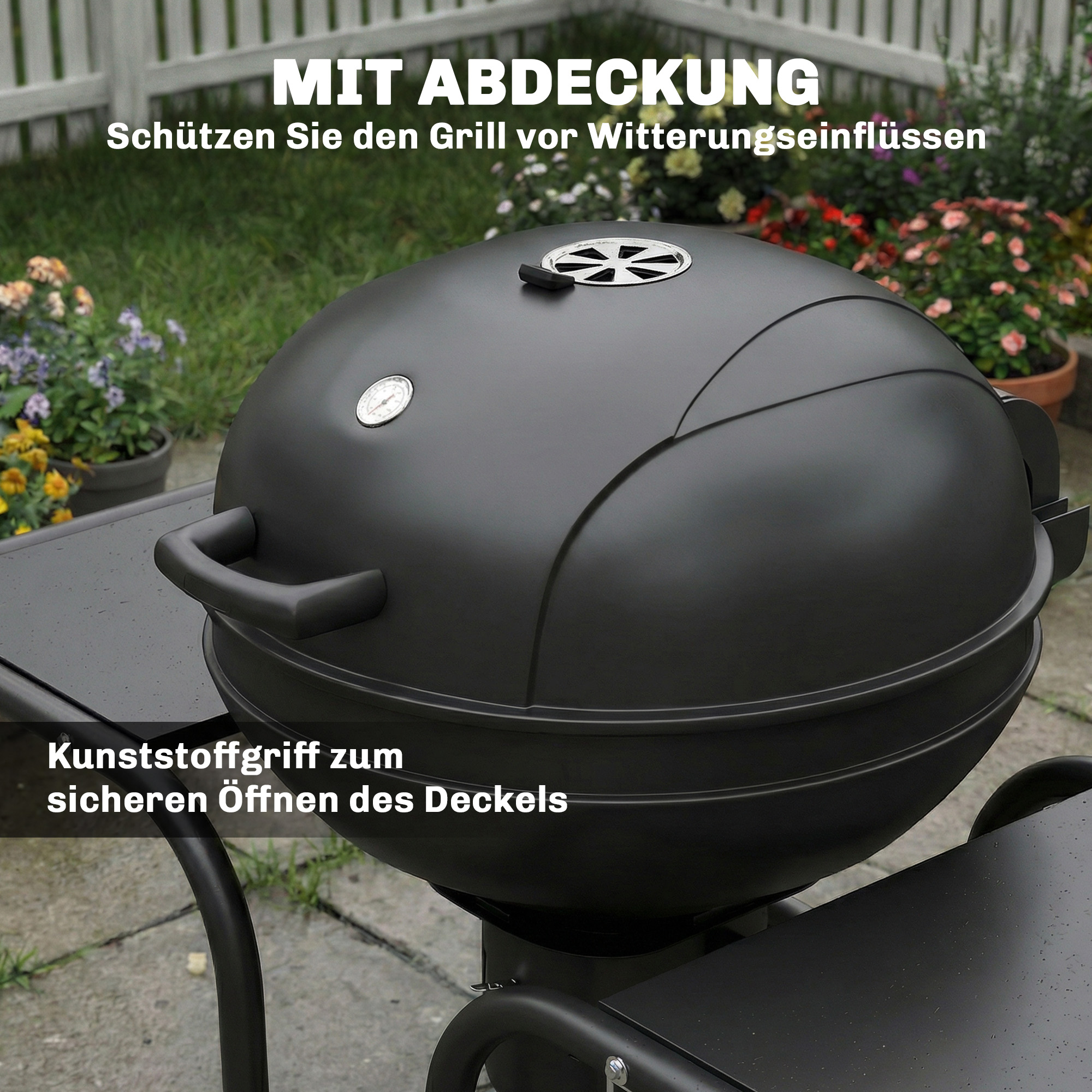 Holzkohlegrill BBQ Smoker mit Seitentischen Deckel Thermometer Räder 129 x 63,5 x 106,5 cm