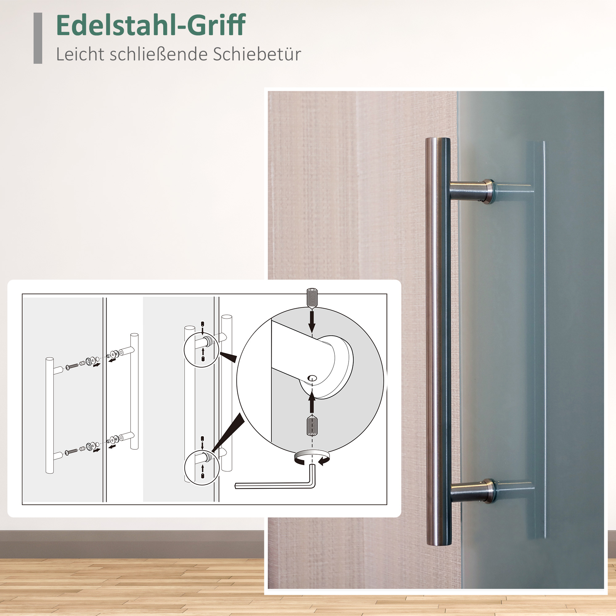 Glasschiebetür mit Griffstange, einseitig satiniert, 102,5 x 205 cm