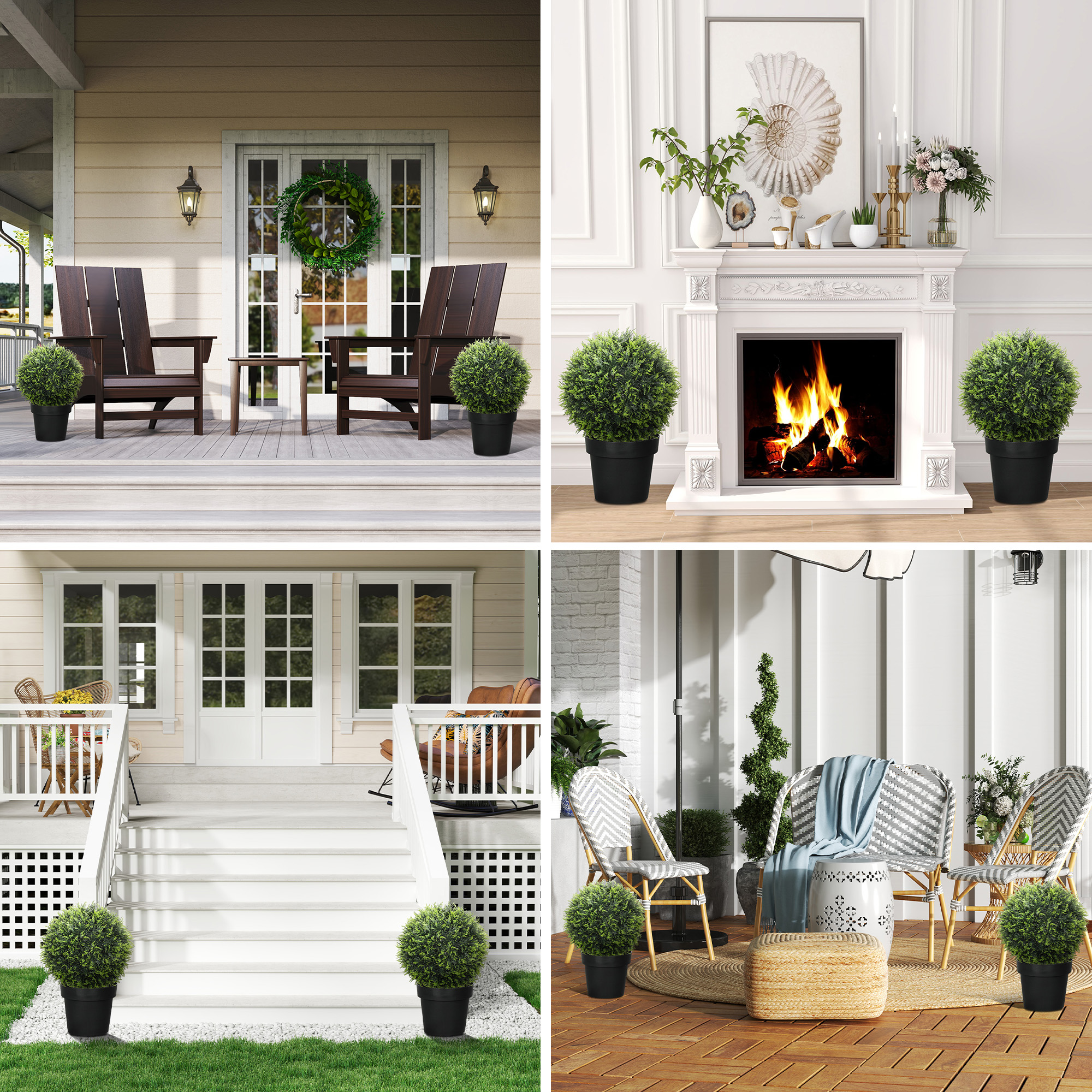 Künstliche Pflanzen im 2er-Set, UV-beständige dekorative Pflanzen, Deko-Pflanzen, Indoor, Outdoor, 45 cm, Grün