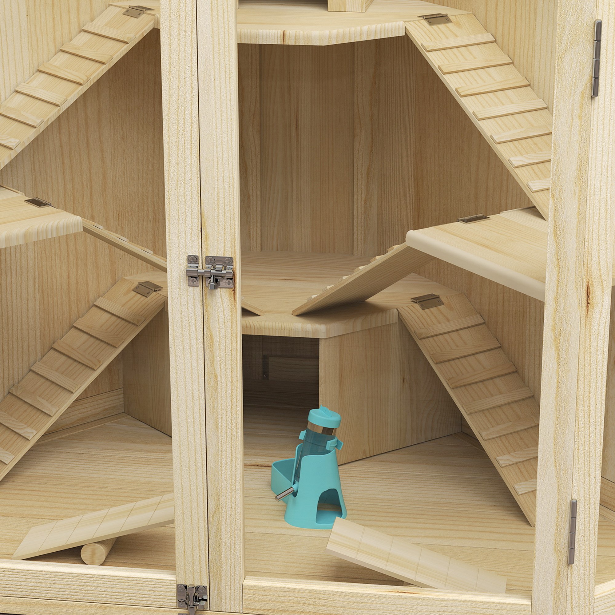 Hamsterkäfig, 4-Ebenen-Design, mit Fütterungsstation, Wippe, Rampe, Hütten, 115 x 69,5 x 79 cm, Holz