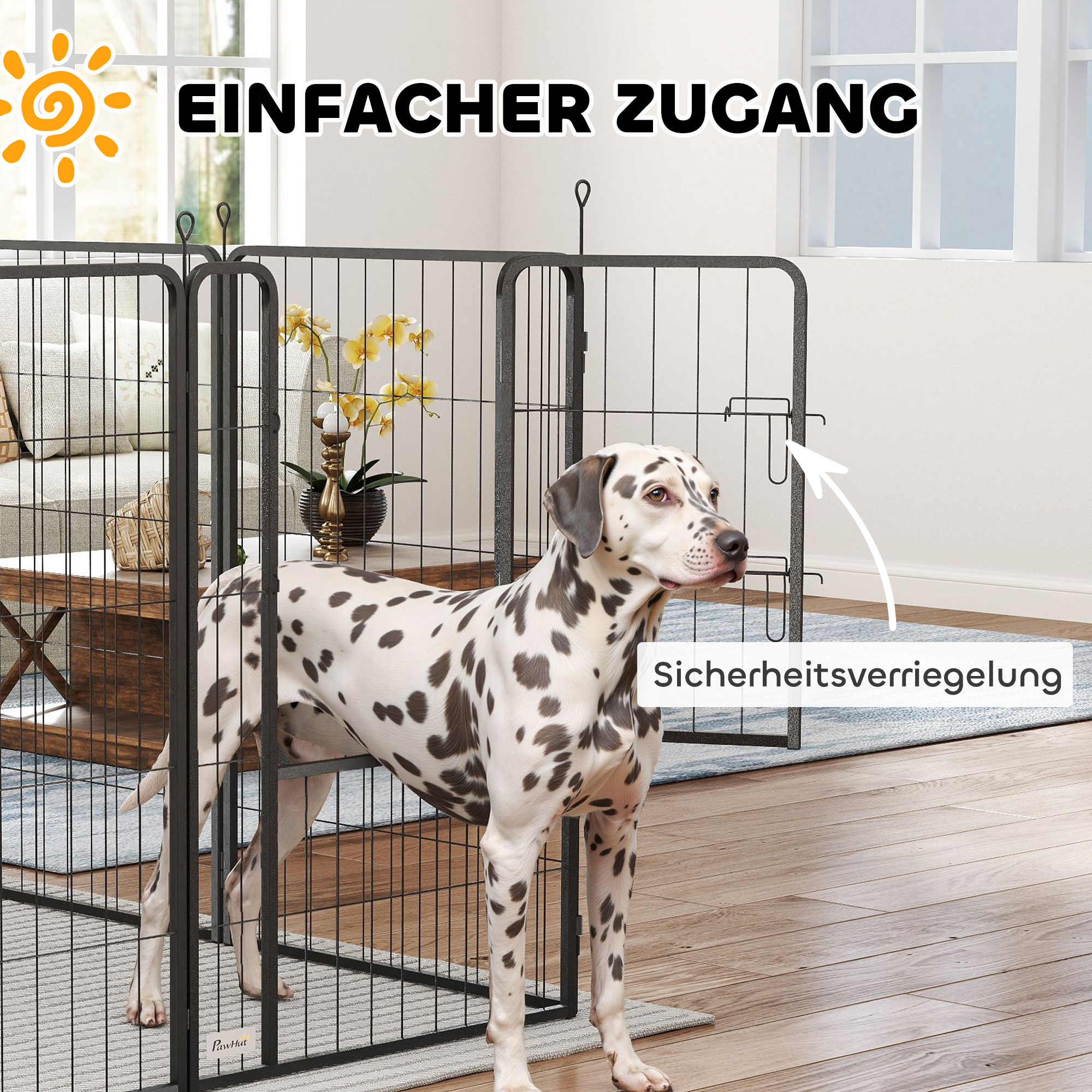 Welpenlaufstall 12-teilig Welpenauslauf mit 12 Gitterplatten Tür Erdspießen flexibel faltbar Schutzplane 100cm hoch