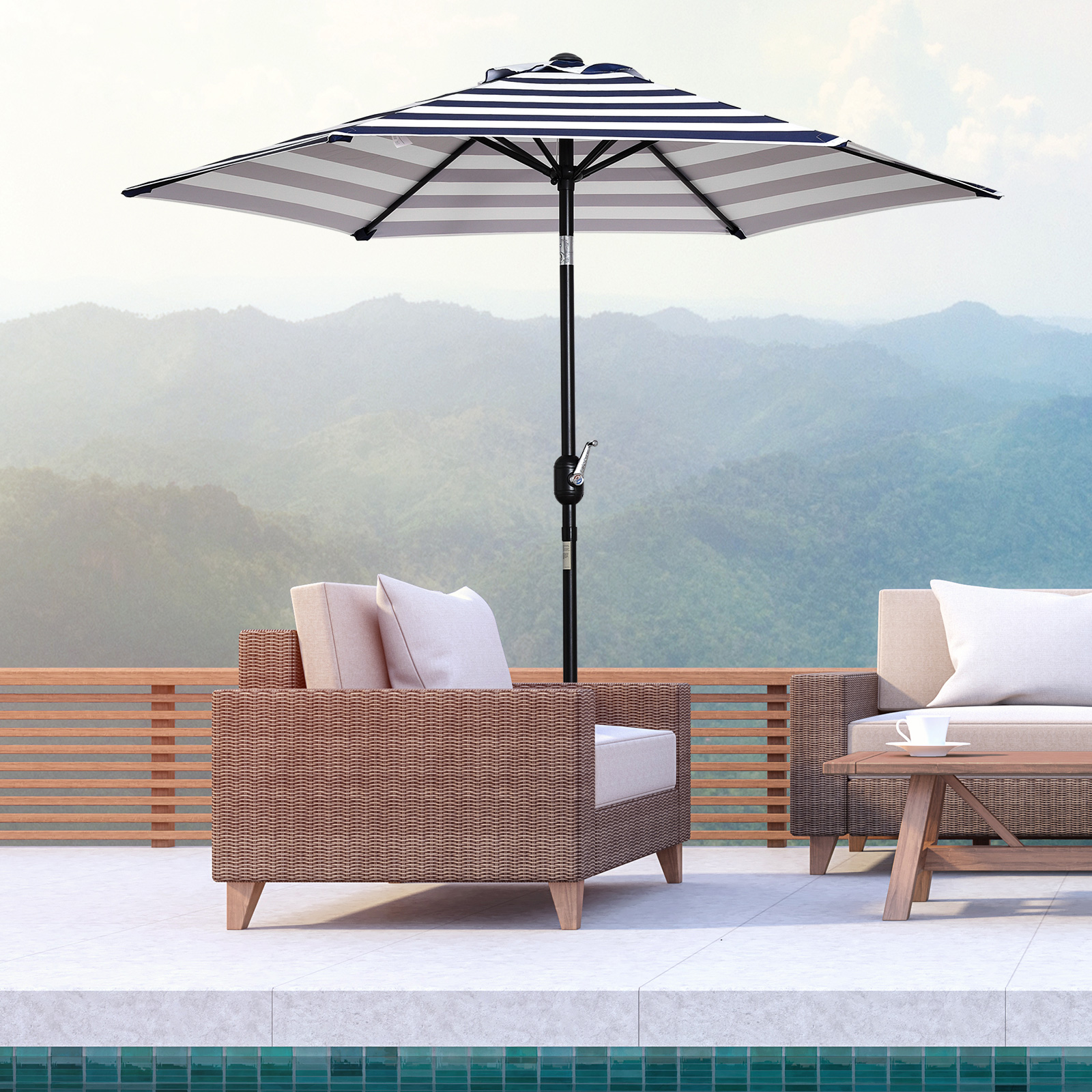 Sonnenschirm Gartenschirm Terrassenschirm Gestell Stahl im Freien Blauer Streifen Ø230 x 216 cm