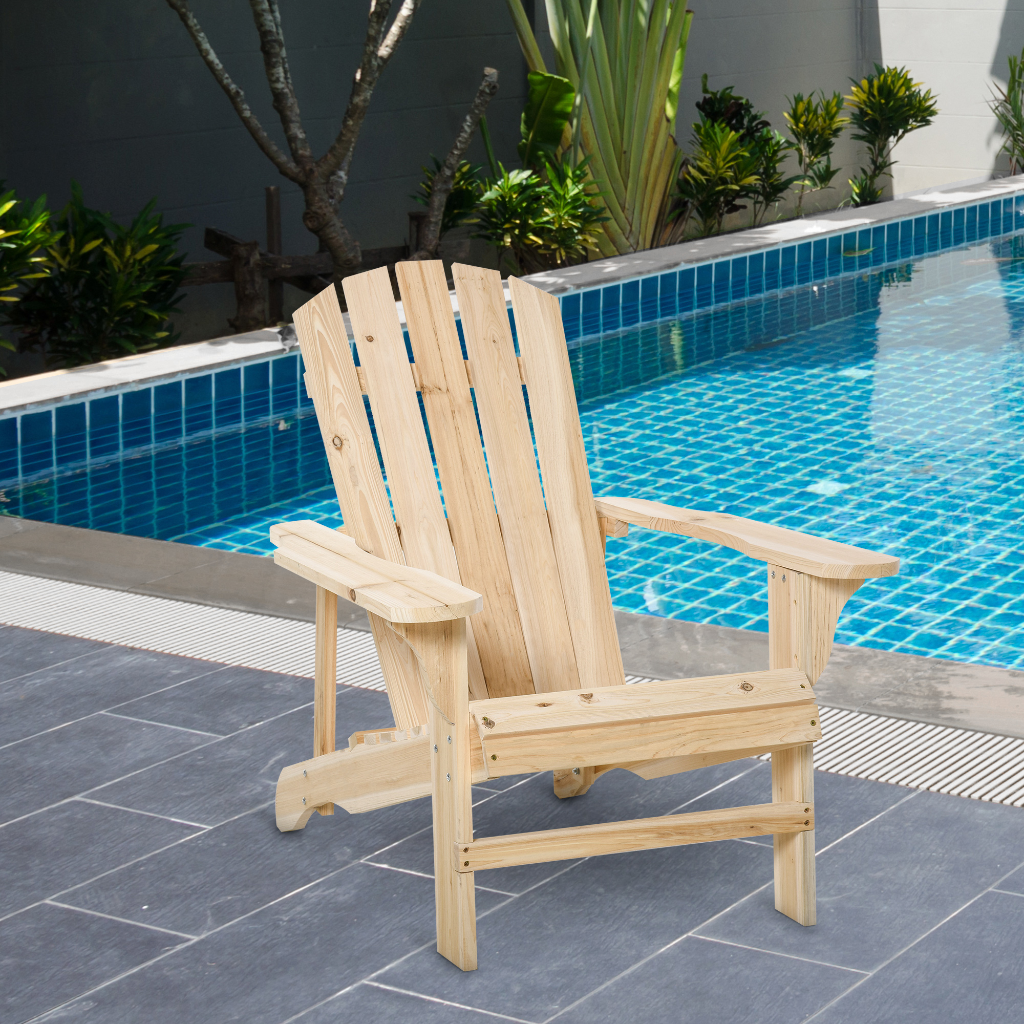 Adirondack Stuhl wetterfest Adirondack Chair aus Holz Outdoor Gartenstuhl mit Hoher Rückenlehne Armlehnen