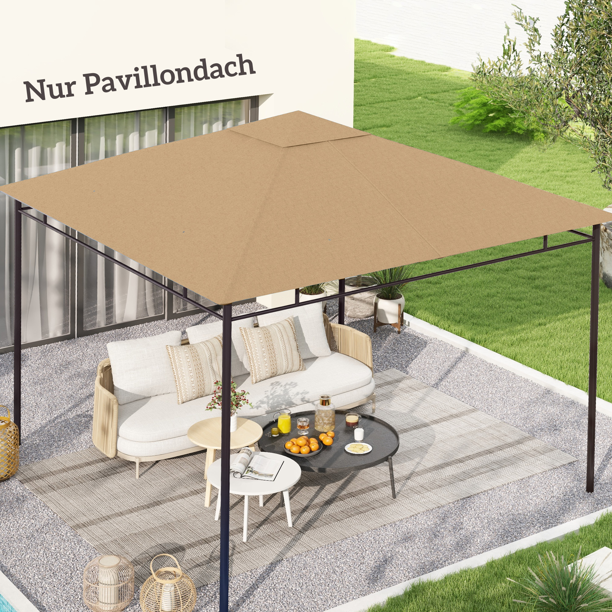 Ersatzdach für Gartenpavillon, Polyester, 2,98 x 2,95 m, Beige