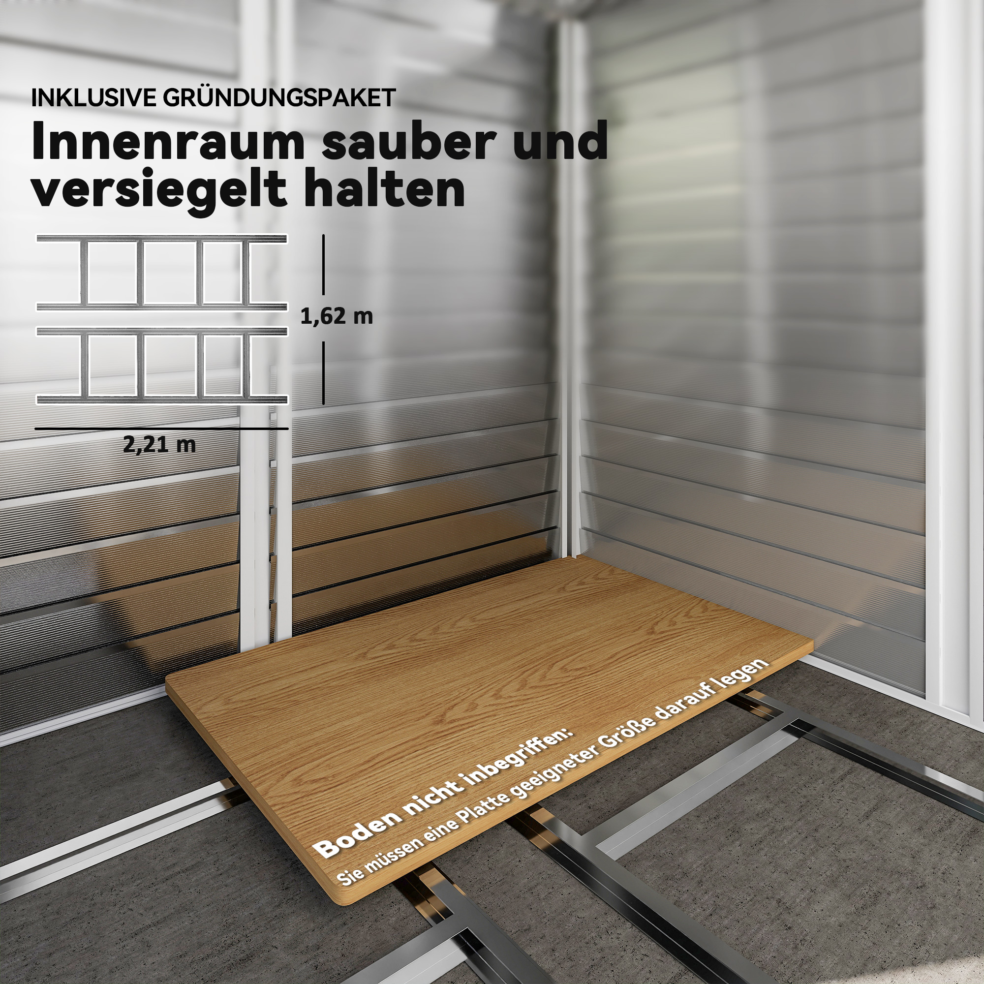 Geräteschuppen, aus Metall, wetterfest & rostfrei, abschließbar,  2,40 x 2,06 x 1,98 m, Hellgrau