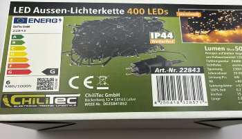 LED Aussen-Lichterkette "CT-ALK400" 40m, warmweiß, Kabel schwarz, IP44, 400 LEDs