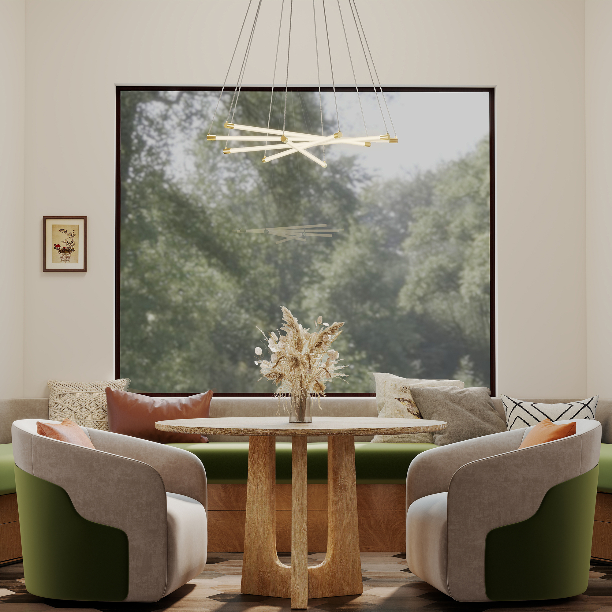 LED-Deckenlampe, 50W, 5 anpassbare Lichtrohre, anpassbar, Deckenleuchte für Wohnzimmer, Esszimmer, Küche, Gold+Weiß