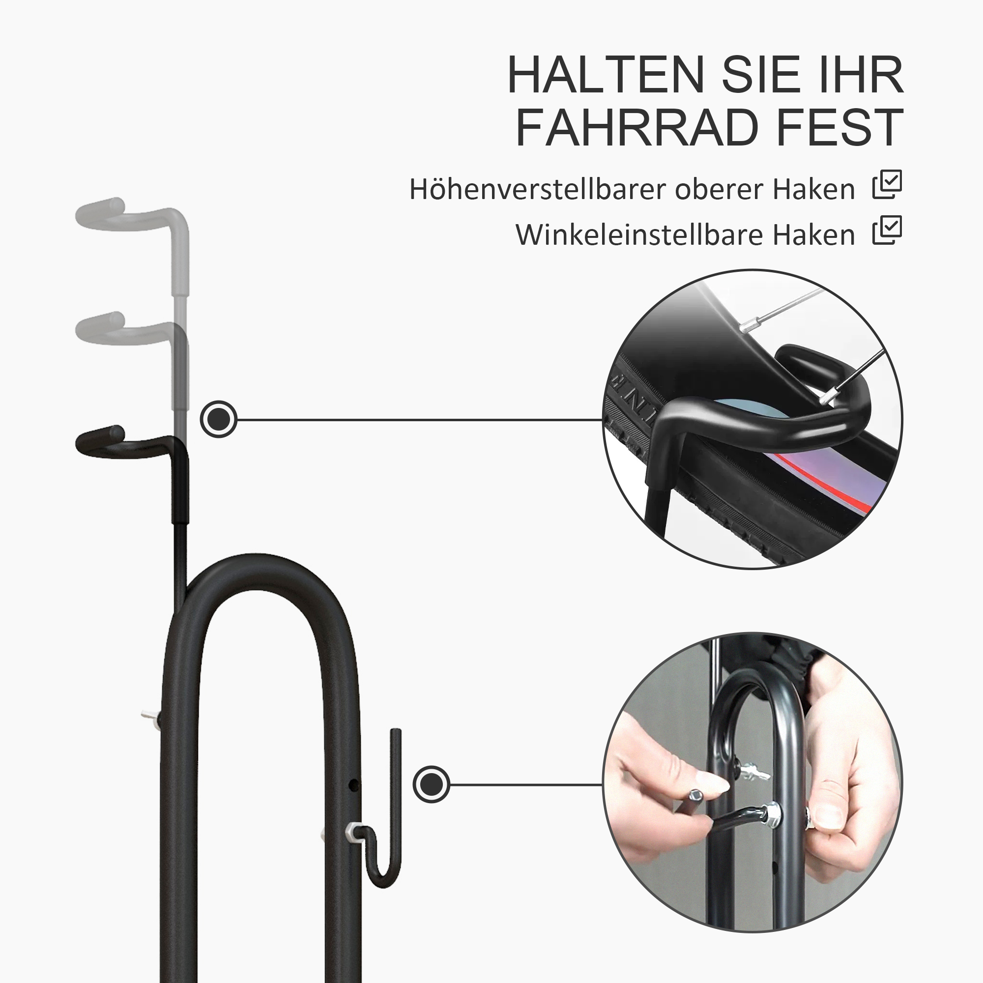 Fahrradständer, vertikal/horizontal, für 24-29", 700c, 41 x 41 x 76-121cm, Stahl, Schwarz