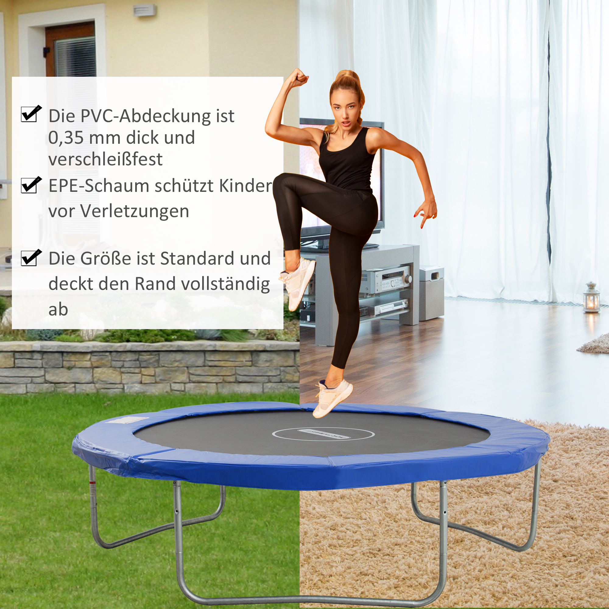 Trampolin Randabdeckung Ø244 cm breit Federabdeckung, Trampolinzubehör Randschutz Sicherheitsnetz Ersatzteile für Gartentrampoline, Blau