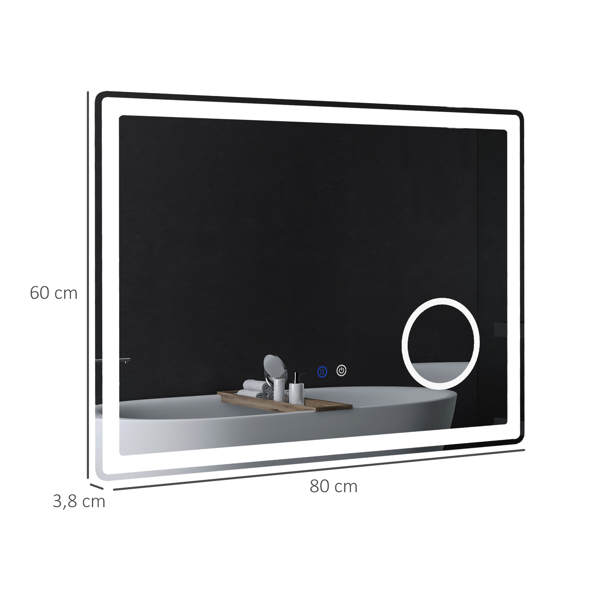 LED Badezimmerspiegel mit 3x Vergrößerung, Touch-Funktion, Memory-Funktion, kein Beschlagen, 80 x 60 cm