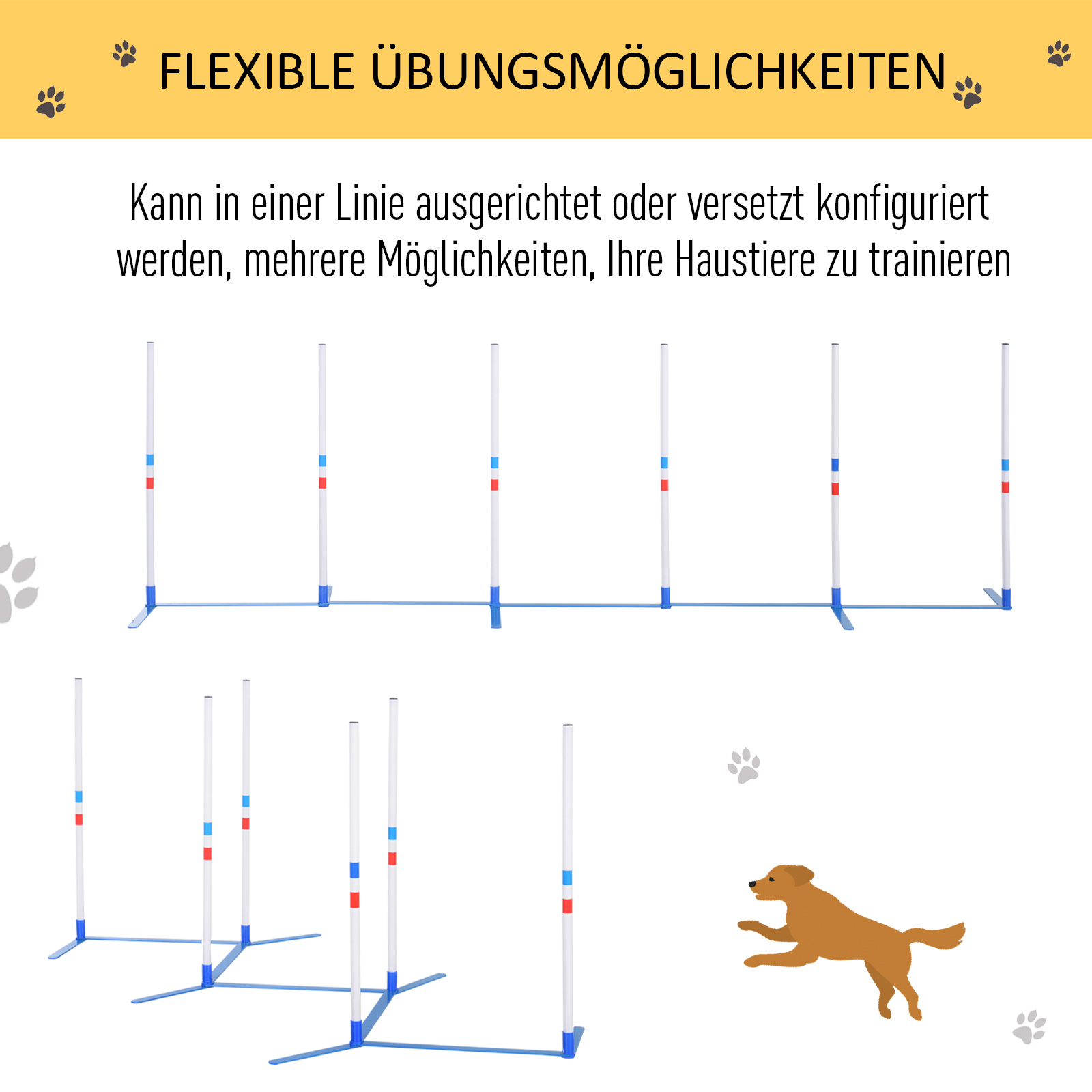 Agility Set Hunde 6-teiliges Agility-Ausrüstung für Hundetraining klappbar Steckhürdenset mit 6 Slalomstangen Tragetasche Trainingszubehör Koordinationstraining Agilityset für Spiele Training