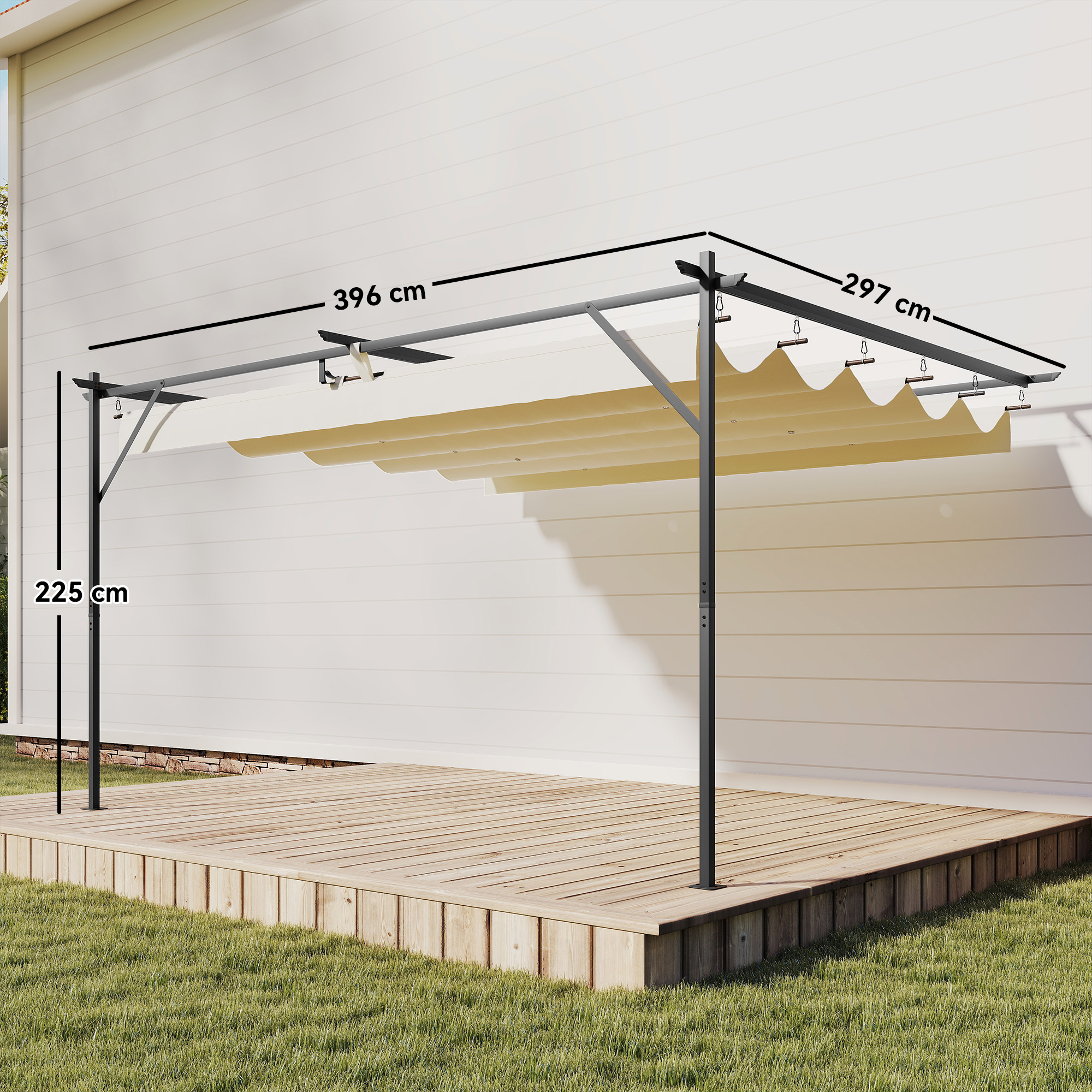Terrassendach Pergola ca, 4x3m Terrassenüberdachung mit Verstellbares Dach, Wandmontage UV 30+ Cremeweiß