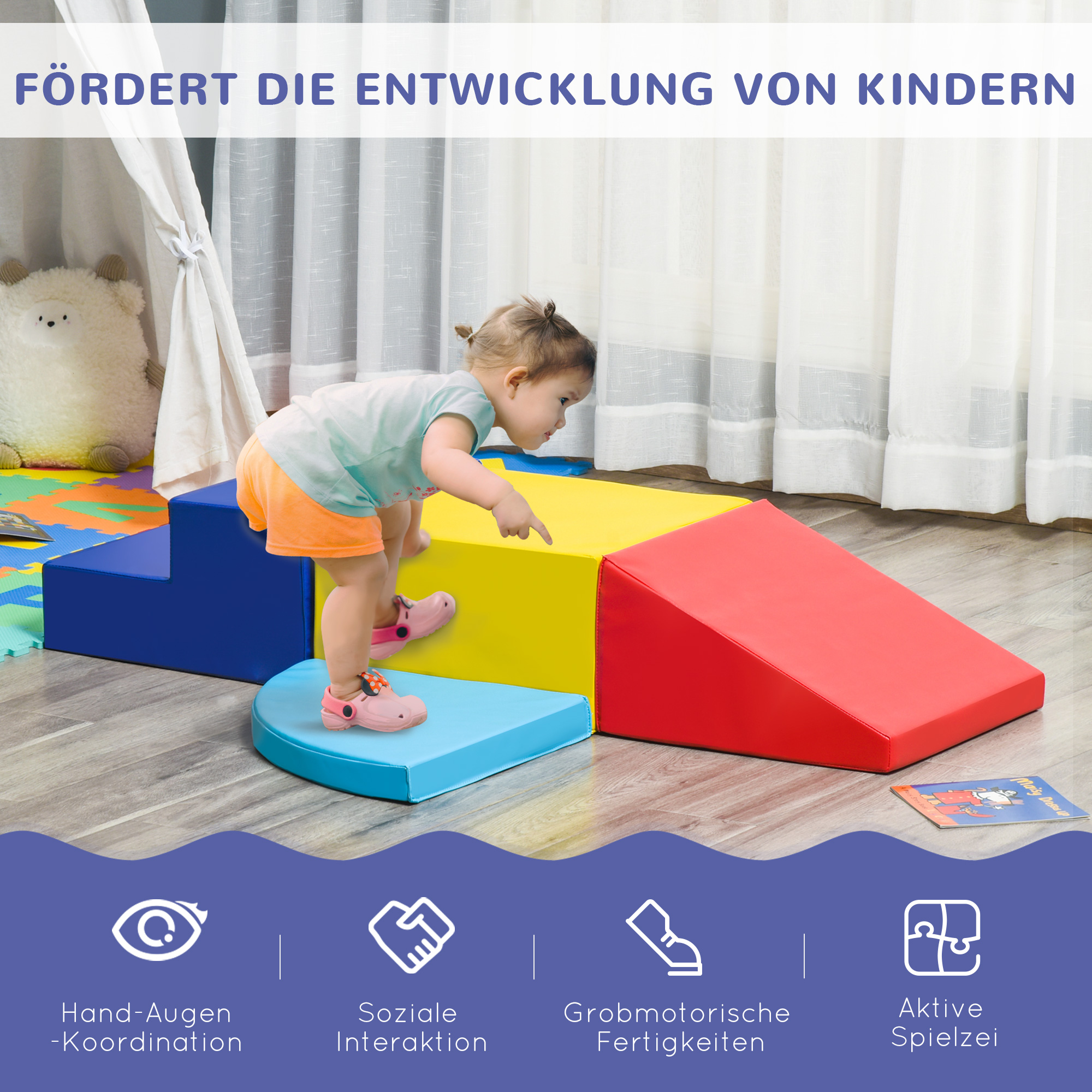 4 TLG. Schaumstoff Bausteine Kinder Softbausteine klettern Bauklötze Weiche Riesenbausteine Bauspielzeug Grossbausteine Schaumstoffblöcke Spielbausteine für Baby & Kleinkinder Mehrfarbig