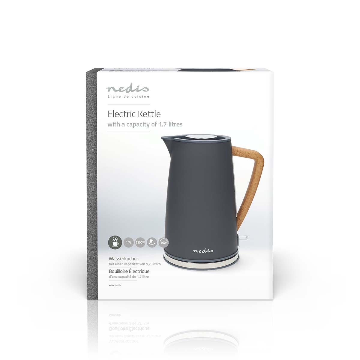 Wasserkocher | 1.7 l | Soft-Touch | Grau | Um 360 Grad drehbar | Verdecktes Heizelement | Strix Controller | Boil-dry protection