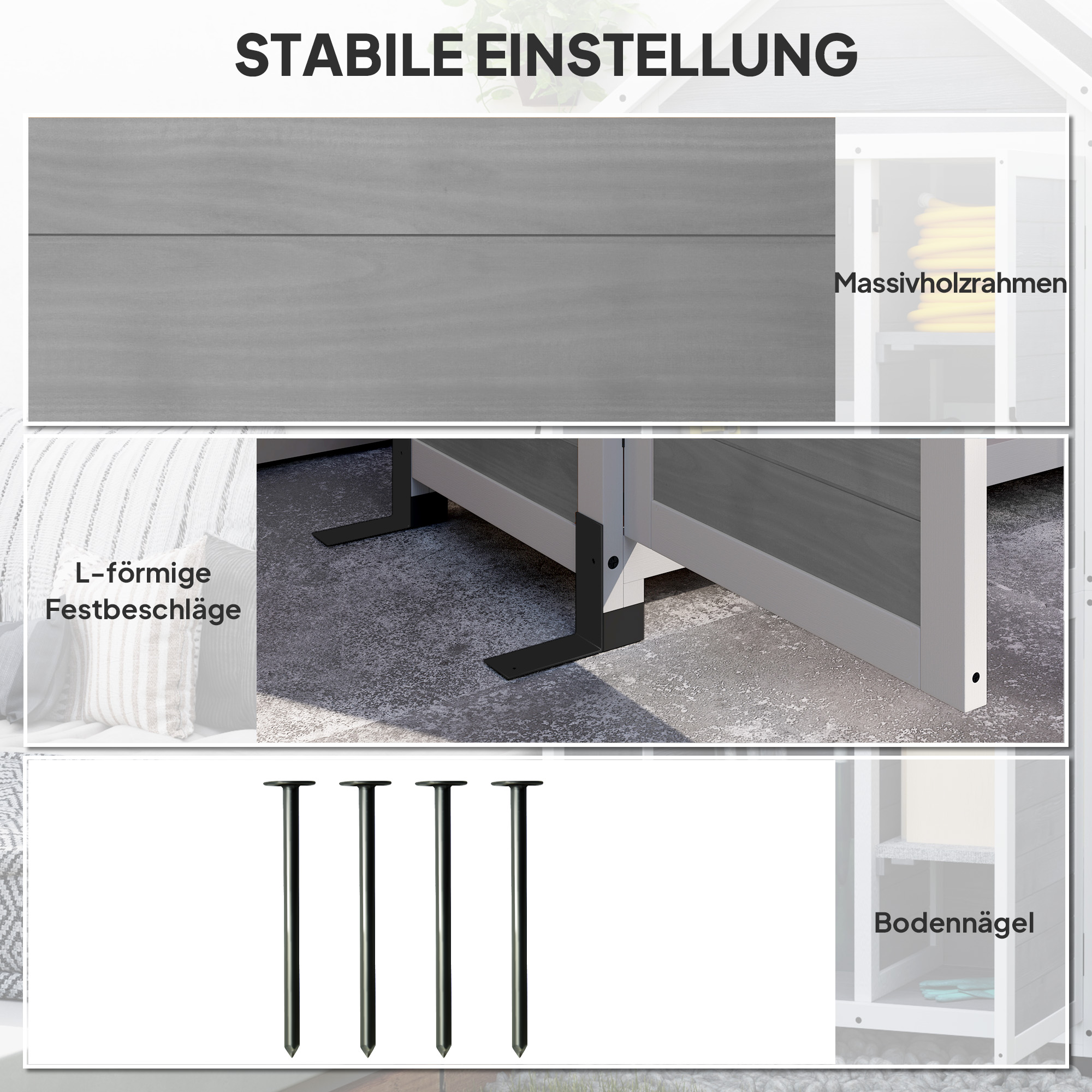 Gartenschuppen mit Aufbewahrungsschrank, anpassbare Regale, verschließbare Türen, wasserfest, Fichtenholz, Hellgrau