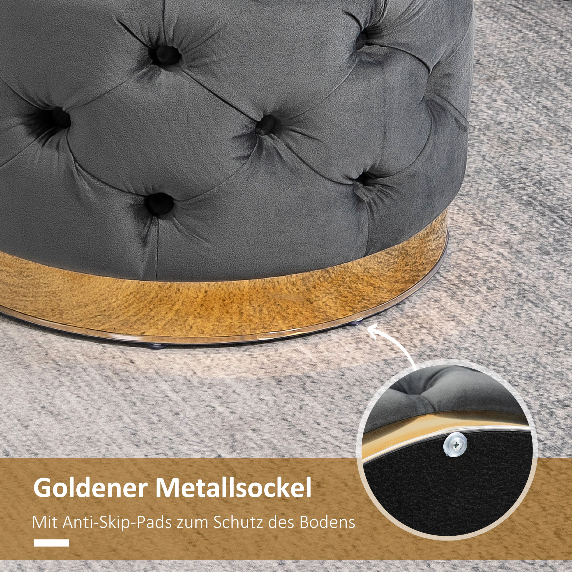 Vintage Hocker, Sitzhocker Truhenbank Fußbank Fußhocker mit Stauraum, Polsterhocker, Metall, Schaumstoff, Kohlegrau, 55 x 55 x 42 cm