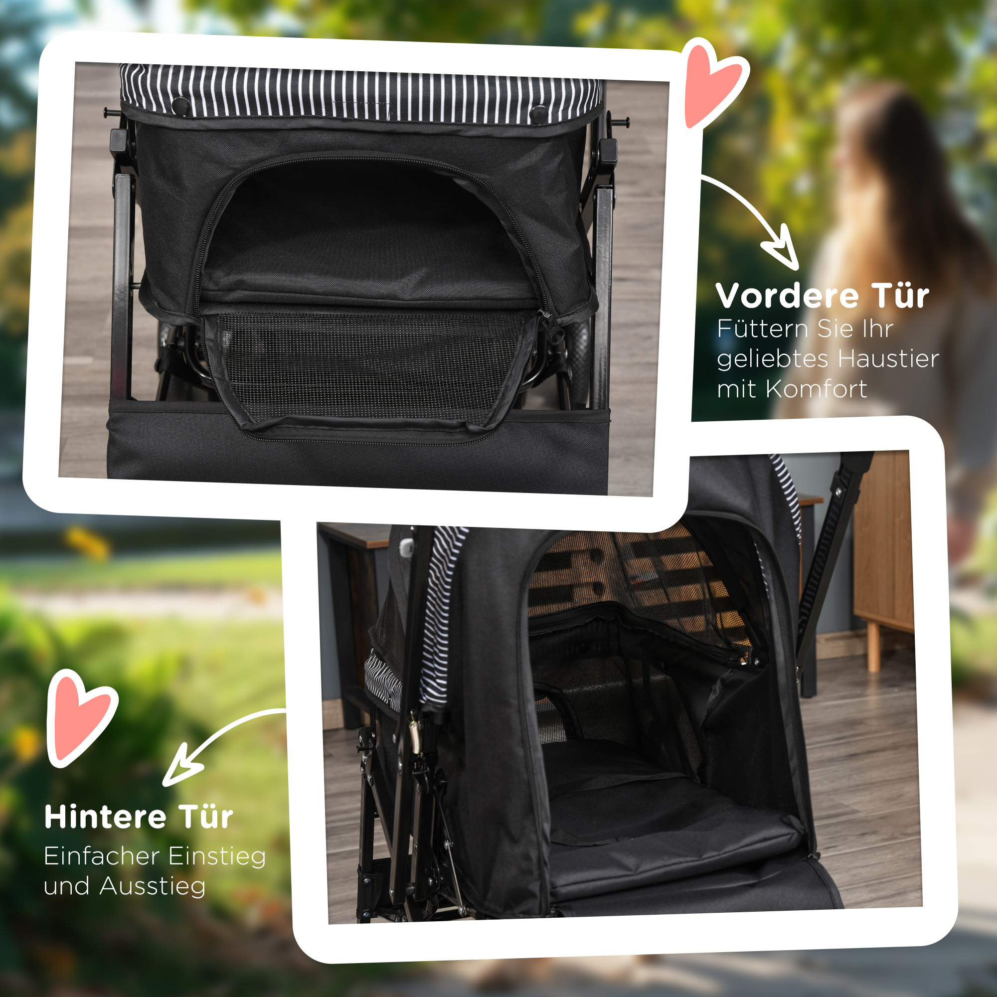 Hundebuggy Hundewagen Buggy für kleine Hunde und Katzen Haustierwagen Pet Stroller Katzenbuggy Oxford Schwarz 76,5 x 52 x 95 cm