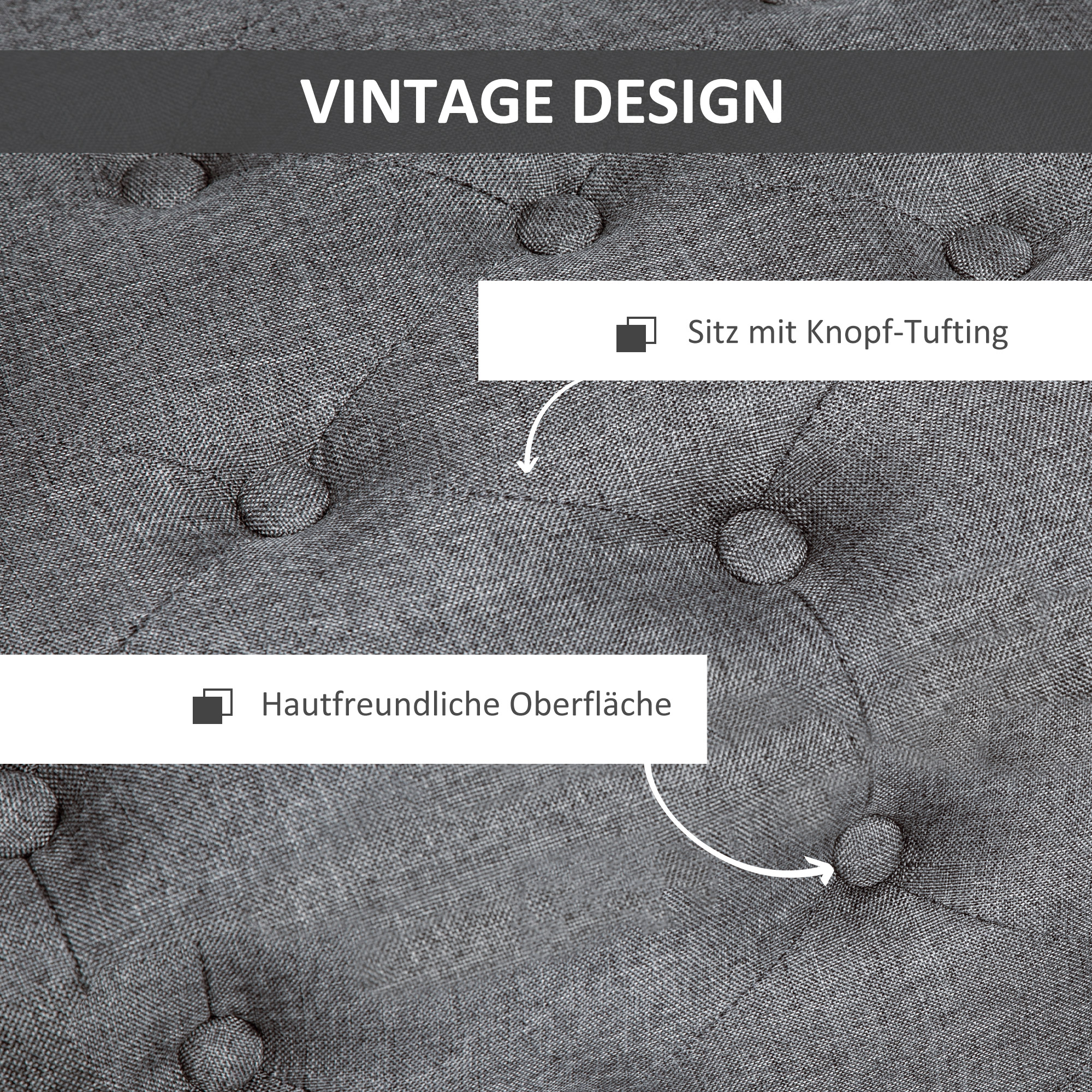 Sitzbank mit Stauraum Polsterbank mit Leinenoptik, Sitztruhe mit Holzbeine, Truhenbank für Wohnzimmer Schlafzimmer Flur 100 x 40 x 44 cm Dunkelgrau