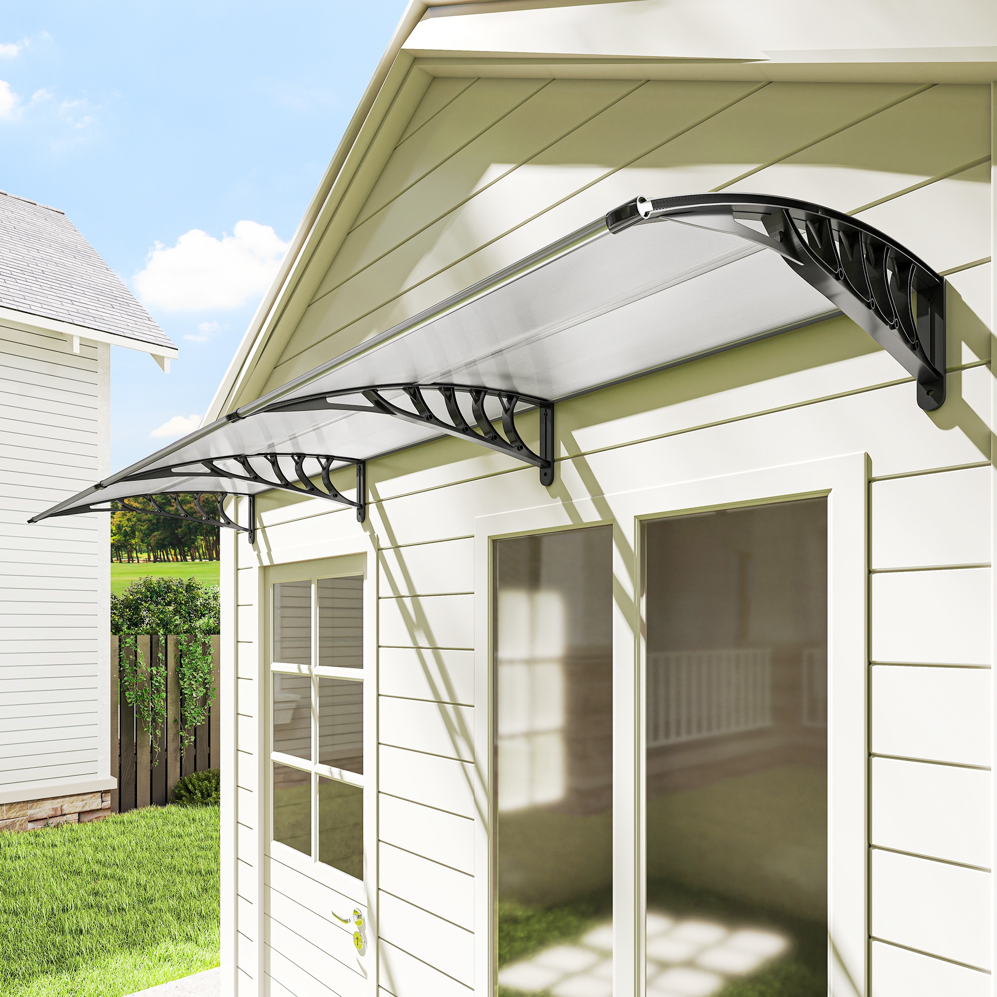 Vordach Schutzdach, Sonnen- und Regenschutz, inkl. Wandhalterung, 295x90 cm, Weiß