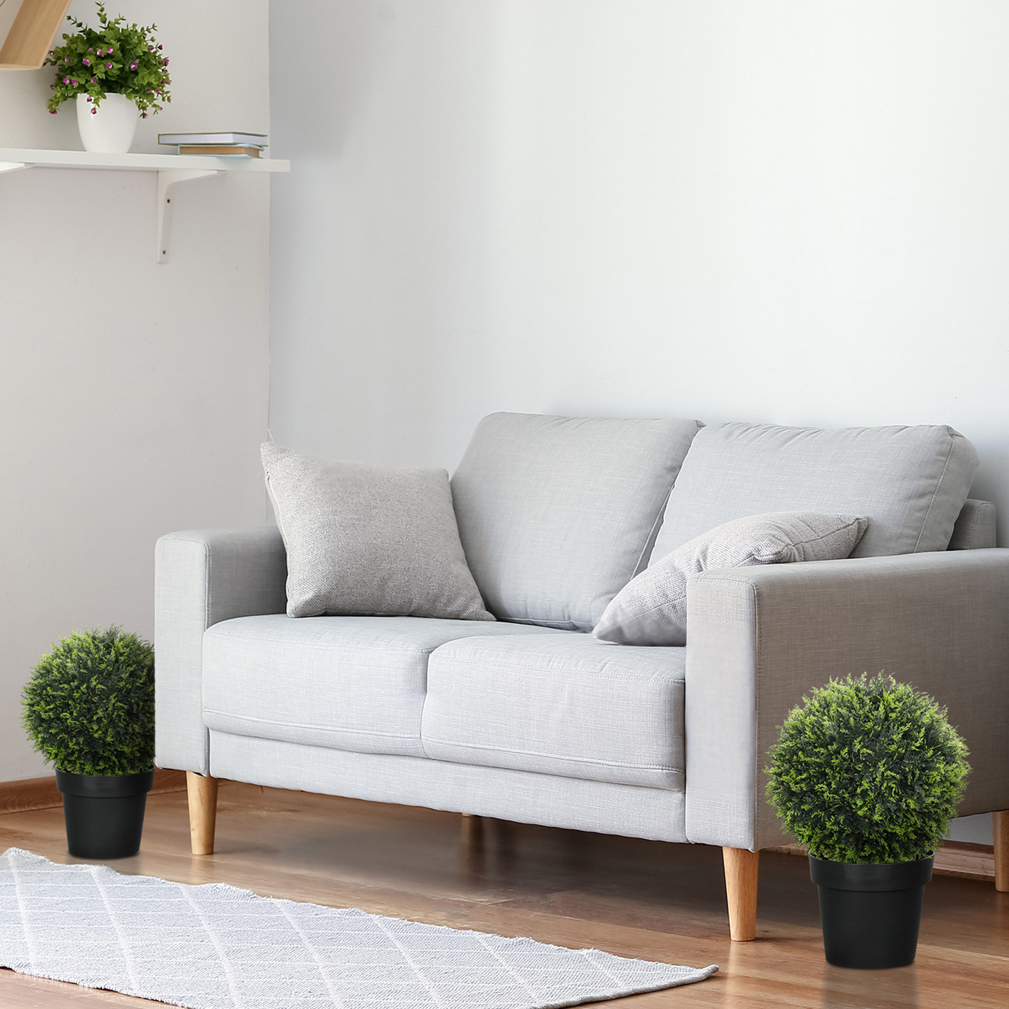 Künstliche Pflanzen im 2er-Set, UV-beständige dekorative Pflanzen, Deko-Pflanzen, Indoor, Outdoor, 45 cm, Grün