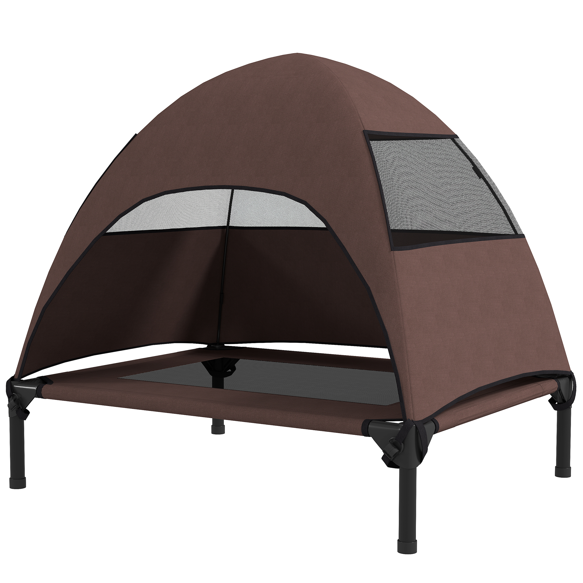 Hundeliege Outdoor mit Dach, erhöhtes Hundebett für Mittelgroße Hunde, 76 x 61 x 71cm, Kaffee