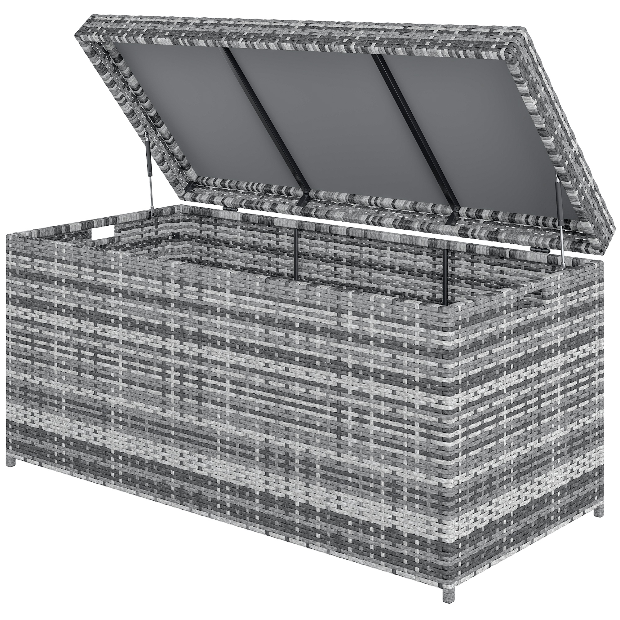 Rattan Auflagenbox 380L wetterfest Kissenbox mit Deckel Stauraum UV-beständig 130 x 61 x 65 cm Dunkelgrau