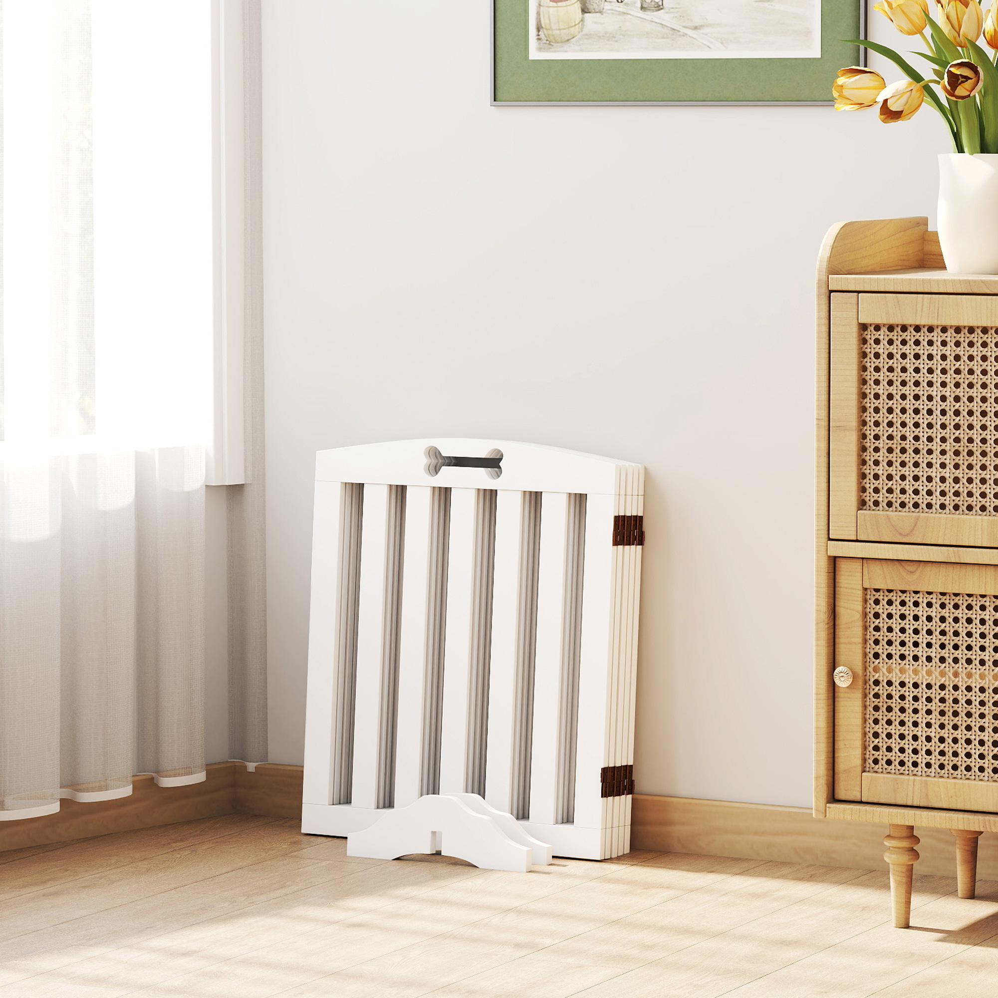 Freistehendes Hundegitter mit Stützfüßen, für Türrahmen, Flur, Treppe, 258 x 30 x 61 cm, Weiß