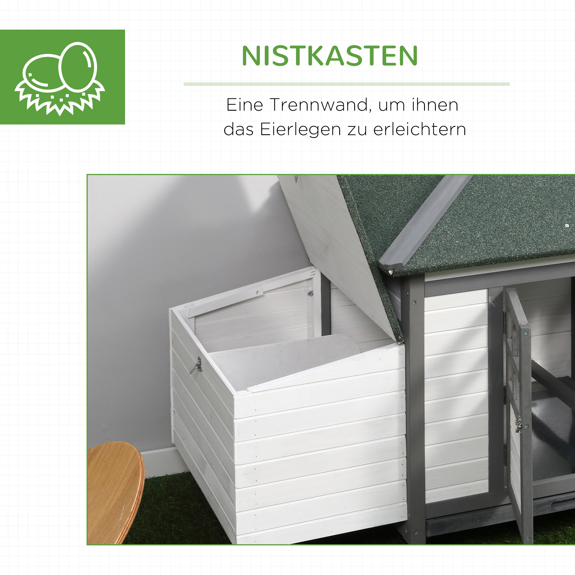 Hühnerstall für Zwerghühner 196 x 76 x 97 cm Hühnerhaus mit Nistkasten, Freilaufgehege Sitzstange, Kleintierstall aus Holz, Grau