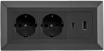 2-fach Steckdosenblock, USB-A+C, schwarz, 250V~/ 16A, Aufbaumontage, USB 3,1A, PD