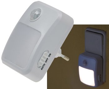 LED Nachtlicht mit Bewegungsmelder, 230V, 6 weiße LEDs, On/Off/Auto