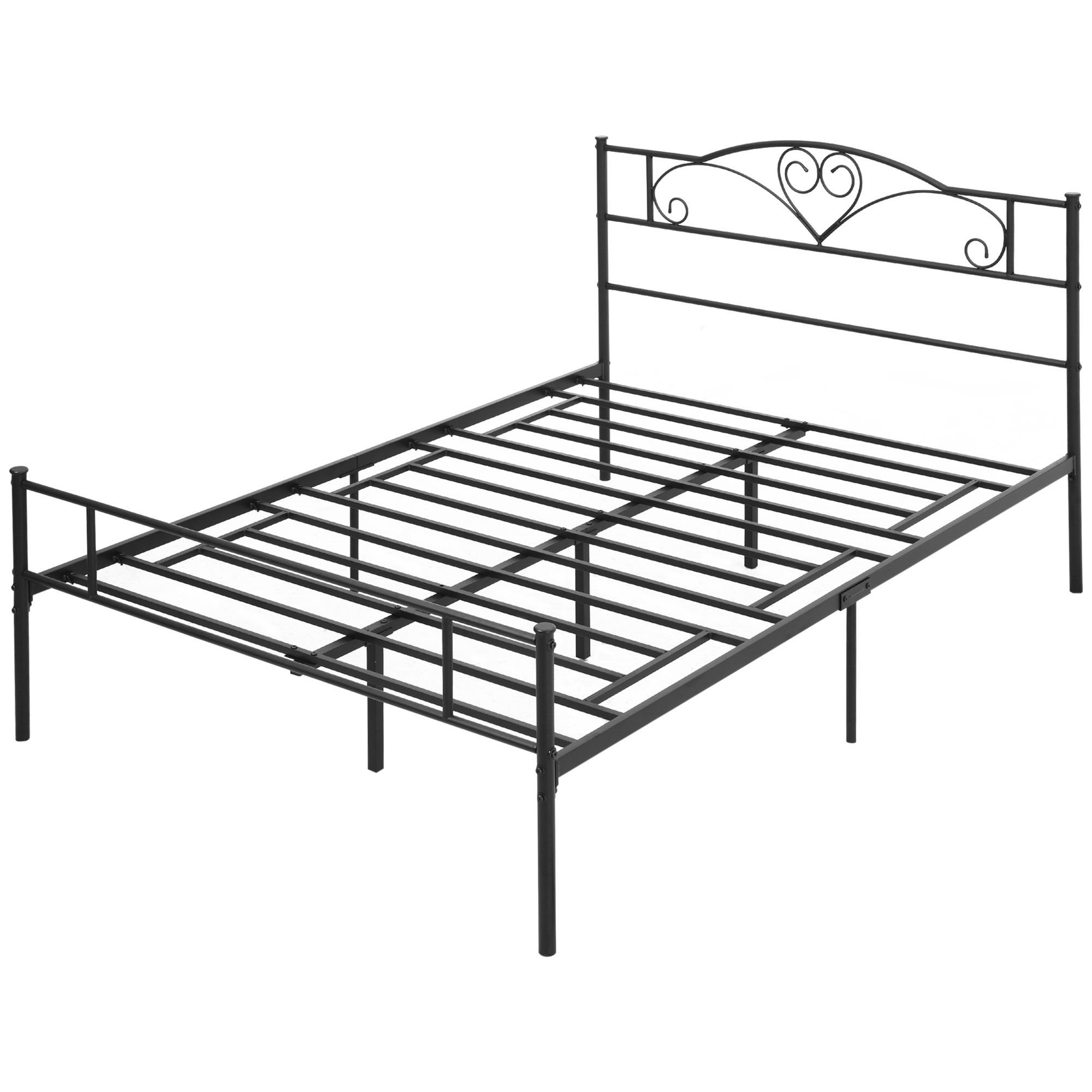 Bettgestell aus Metall mit Kopfteil, 300 kg Belastbarkeit, 145L x 211B x 106H cm, Schwarz