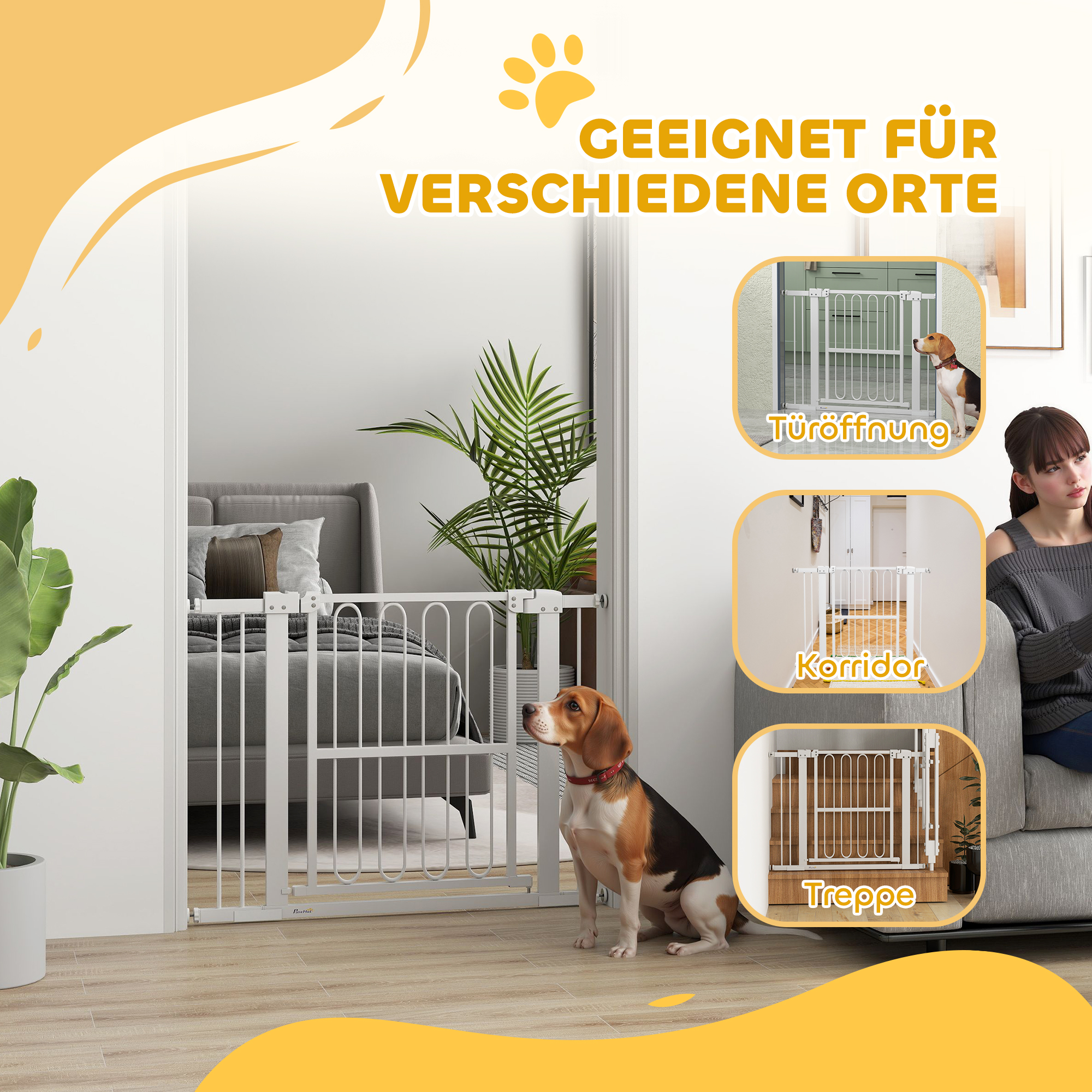 Türschutzgitter Hund, 76-104 cm Absperrgitter ohne Bohren, Treppengitter
