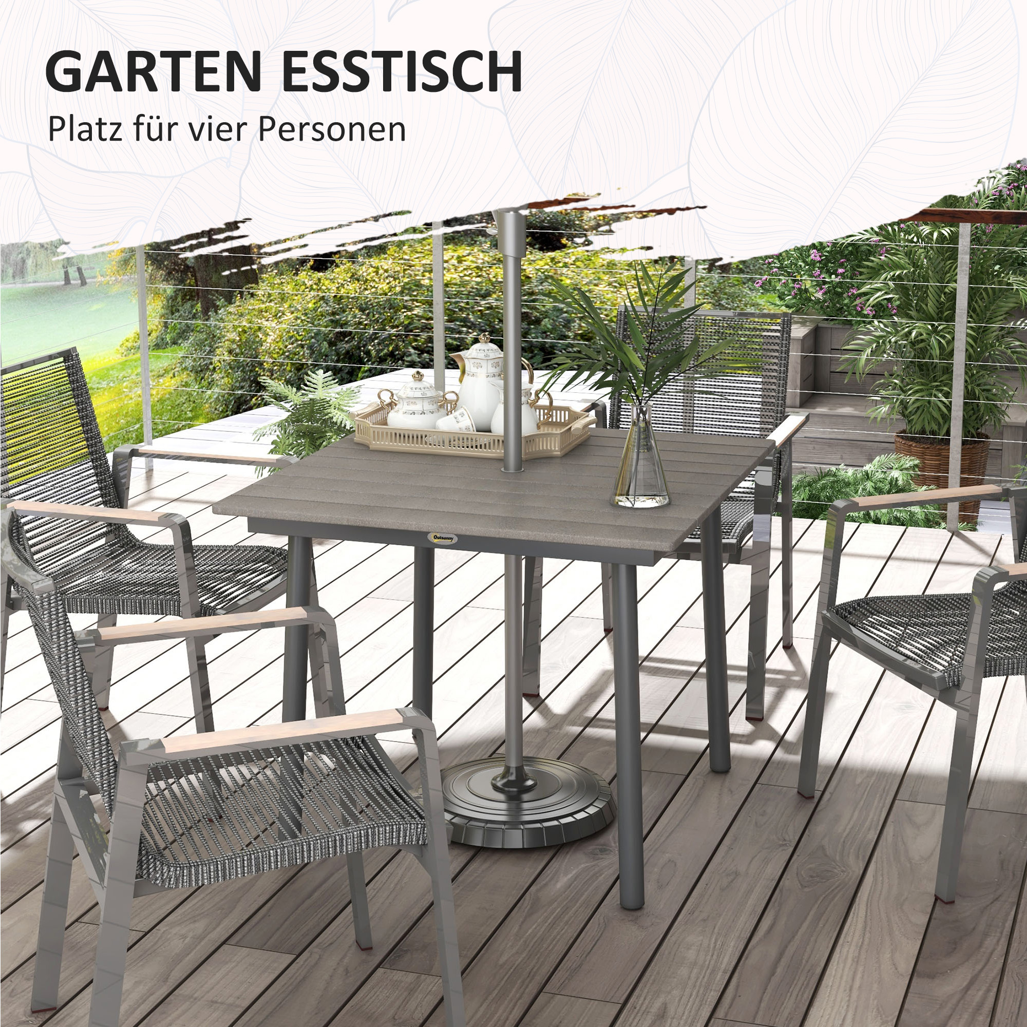 Gartentisch Outdoor-Esstisch Loungetisch, wetterbeständig, modernes Design, 90 x 90 x 75 cm, Dunkelgrau