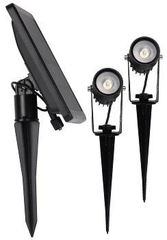 Gartenstrahler Set Solar mit 2 Spots, Solarzelle, Erdspieß, 3000k, IP65