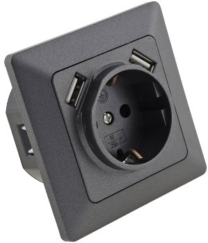 MILOS Schutzkontakt-Steckdose, Anthrazit, 250V~/ 16A, UP, 2x USB Buchse je 5V/1A