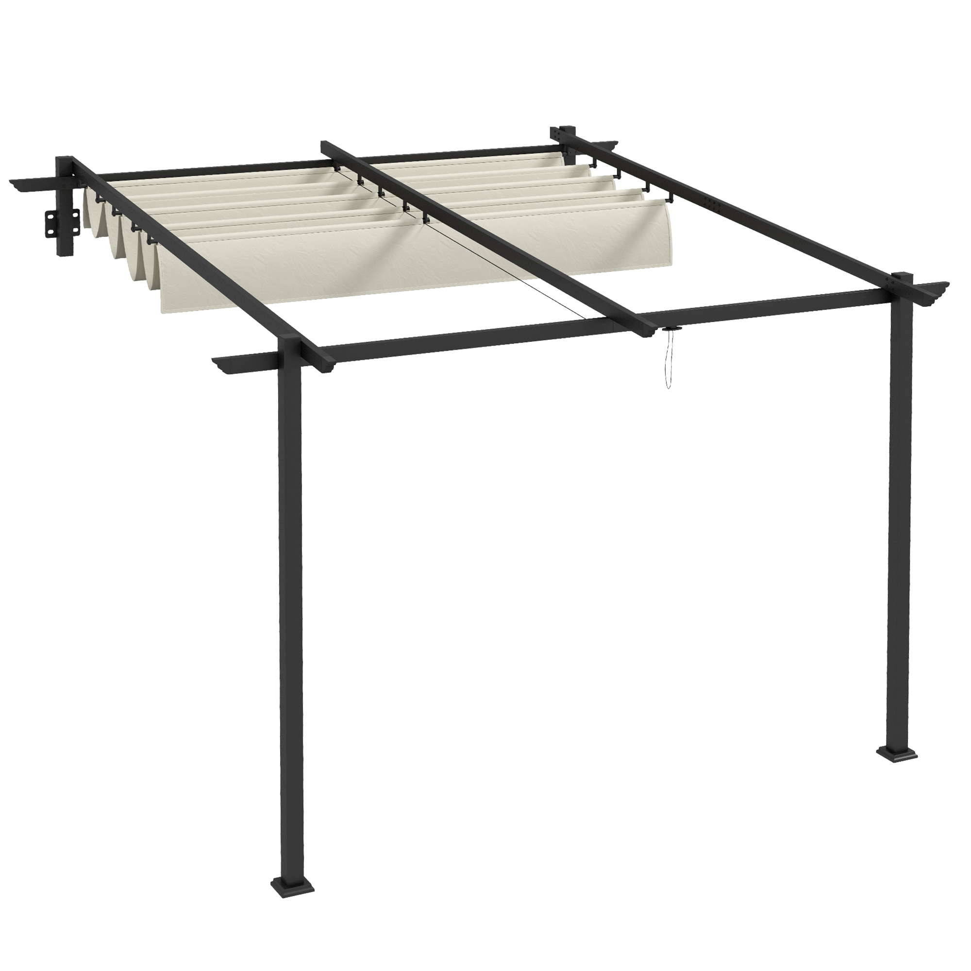 Gartenpavillon 3 x 3m, einziehbares Dach, Wandmontage, Metallrahmen, Cremeweiß