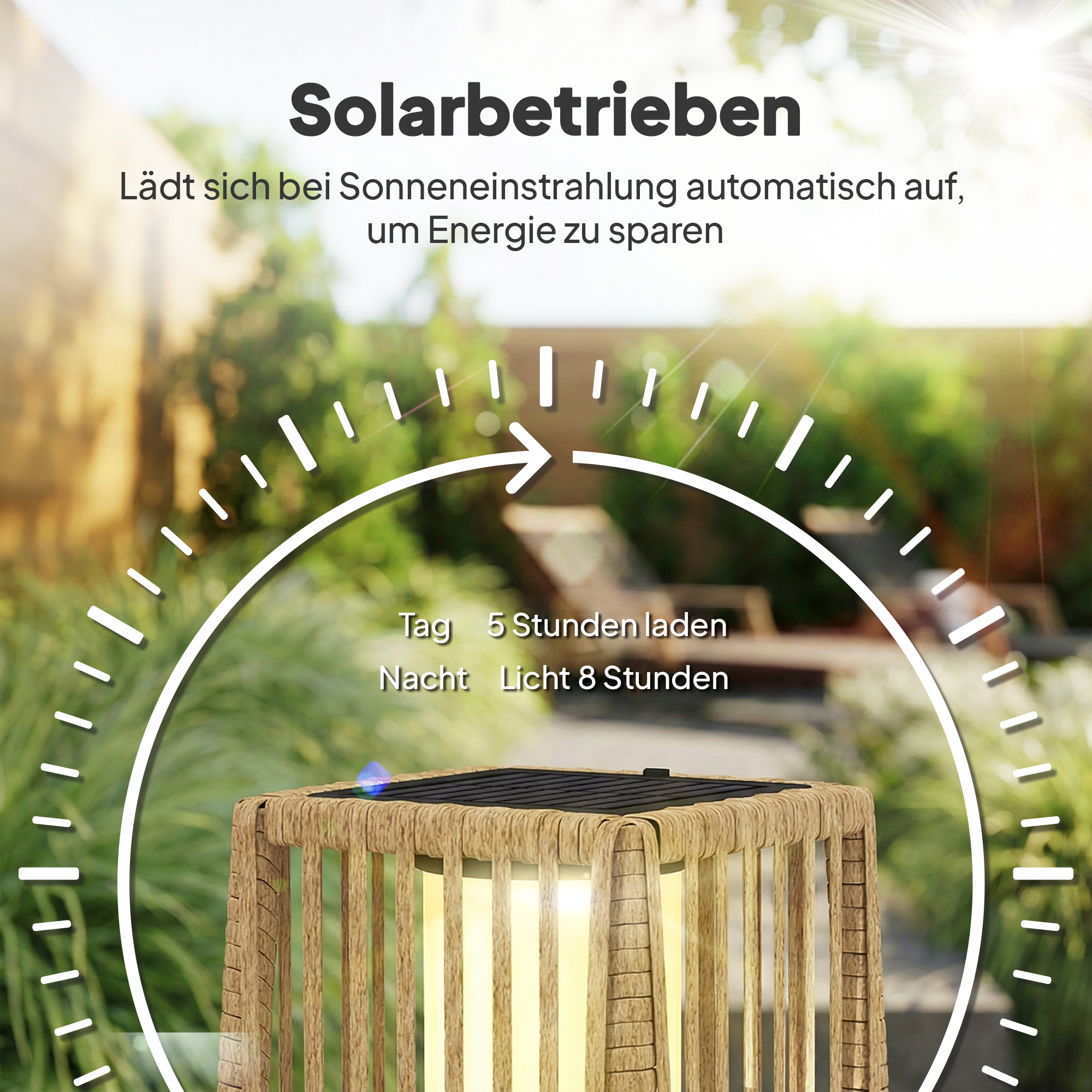 Solar Stehlampe Rattan Solarlampen mit Lichtsensor Automatische LED Solarleuchte im Boho-Stil IP44