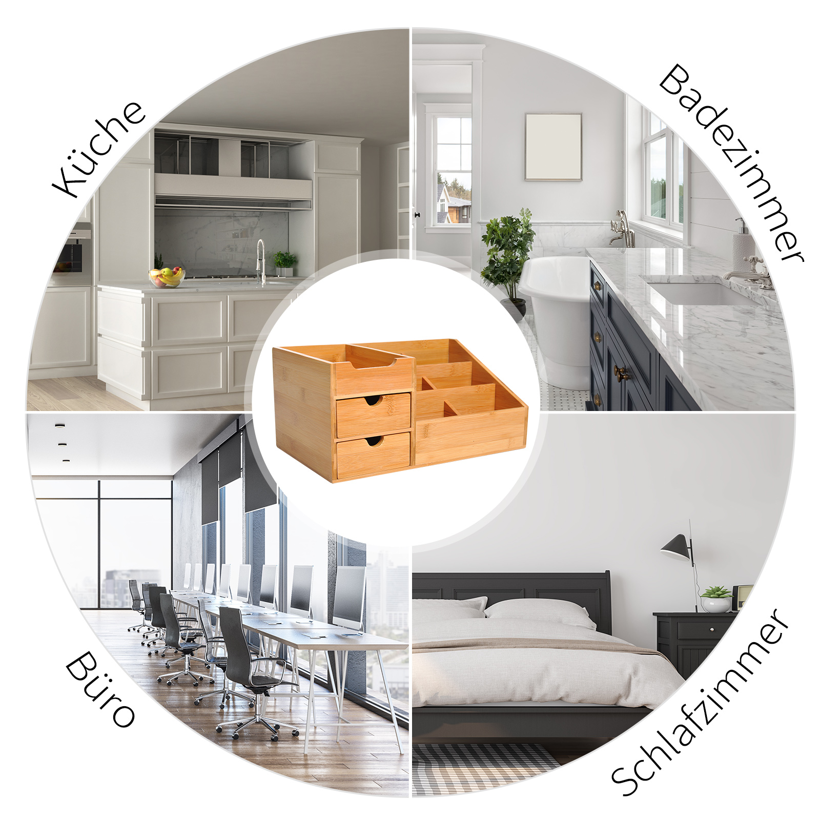 Schreibtischorganizer Aufbewahrungsbox Büro Box Organisation 2 Schubladen Natur L33 x B20,5 x H15,5 cm