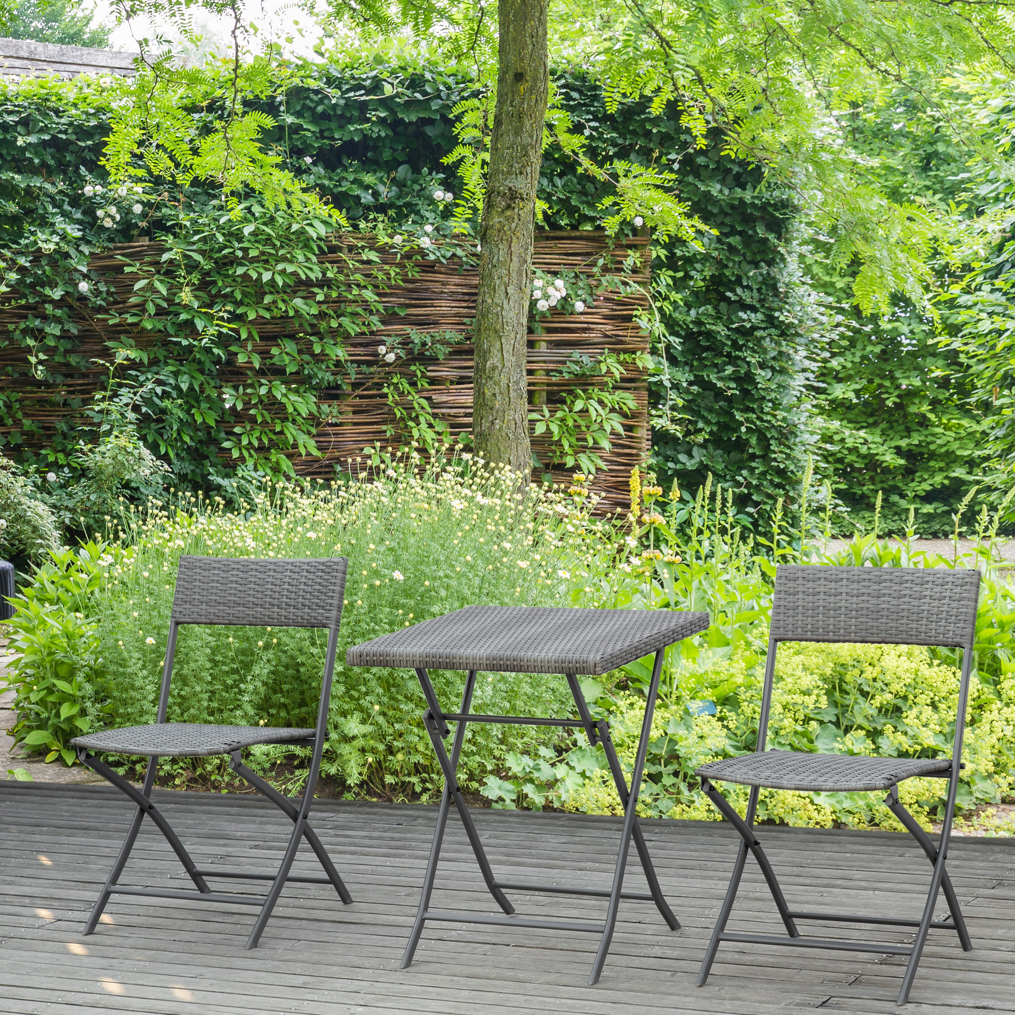 Polyrattan Bistroset für 2 Personen Sitzgruppe Rattan Gartenmöbel Set Garnitur Grau