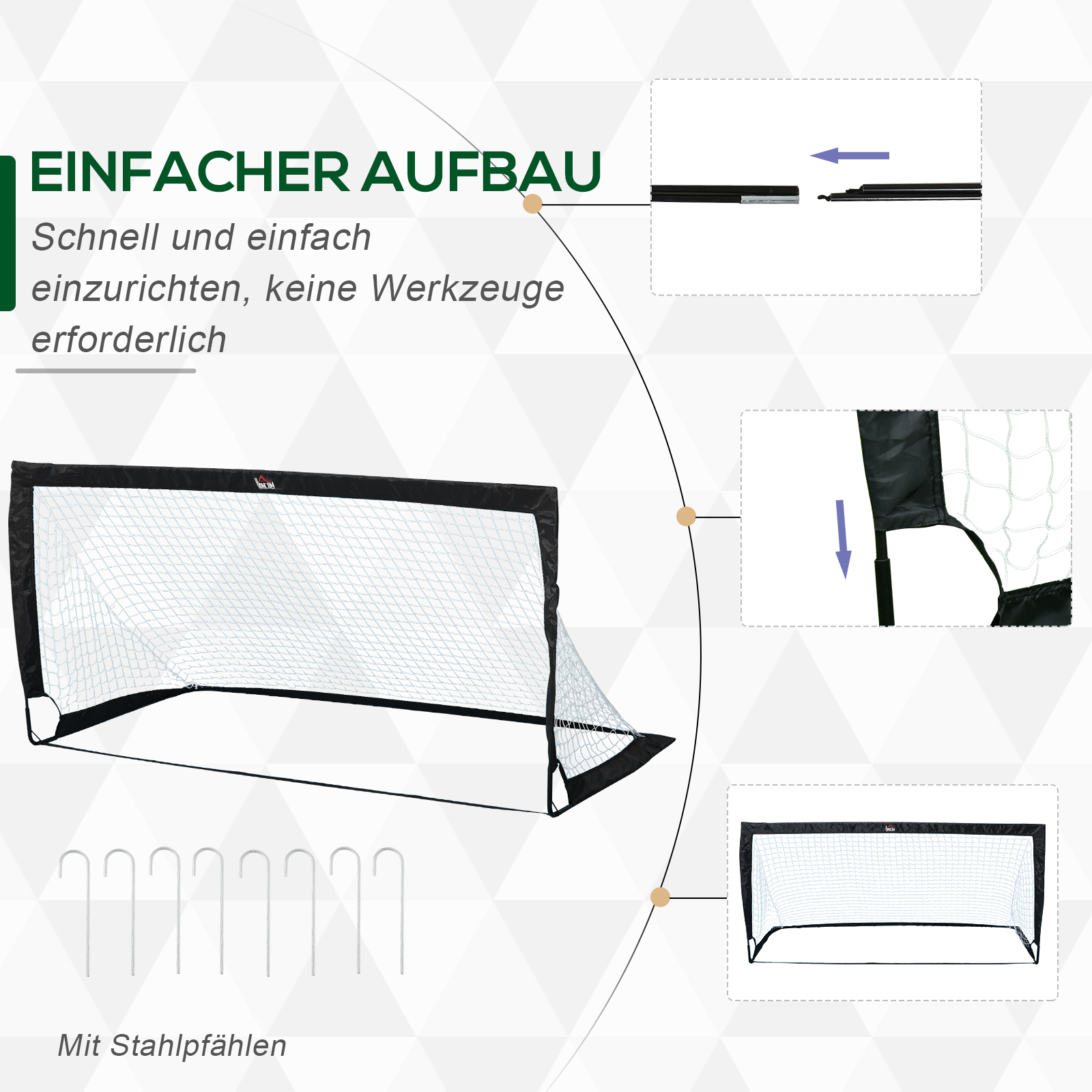 Fußballtor 2er Set faltbar 183 x 90 x 90 cm Fussballtor mit Tragetasche wetterfest Outdoor Fußball Tore für Erwachsene Fußballtore für Garten Training Freizeit Schwarz