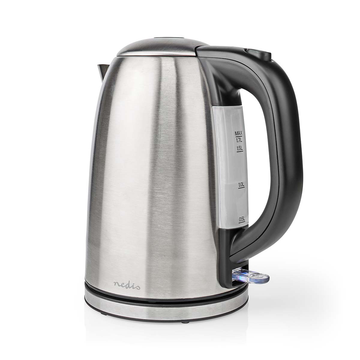 Wasserkocher | 1.7 l | Edelstahl | schwarz / Silber | Um 360 Grad drehbar | Verdecktes Heizelement | Strix Controller | Boil-dry protection
