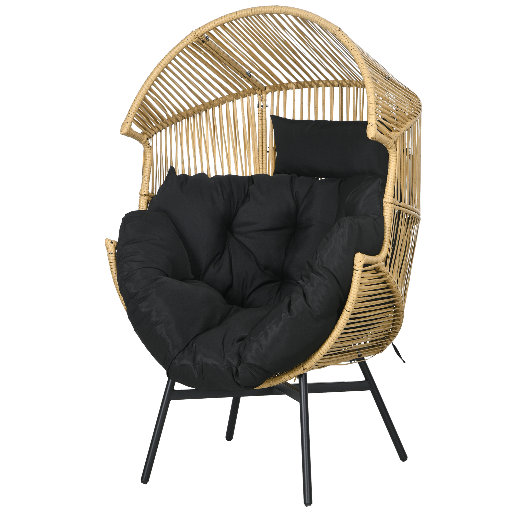 Rattansessel Outdoor-Sessel Gartensessel, PE-Rattan, 89 cm x 75 cm x 143 cm, Natur + Schwarz