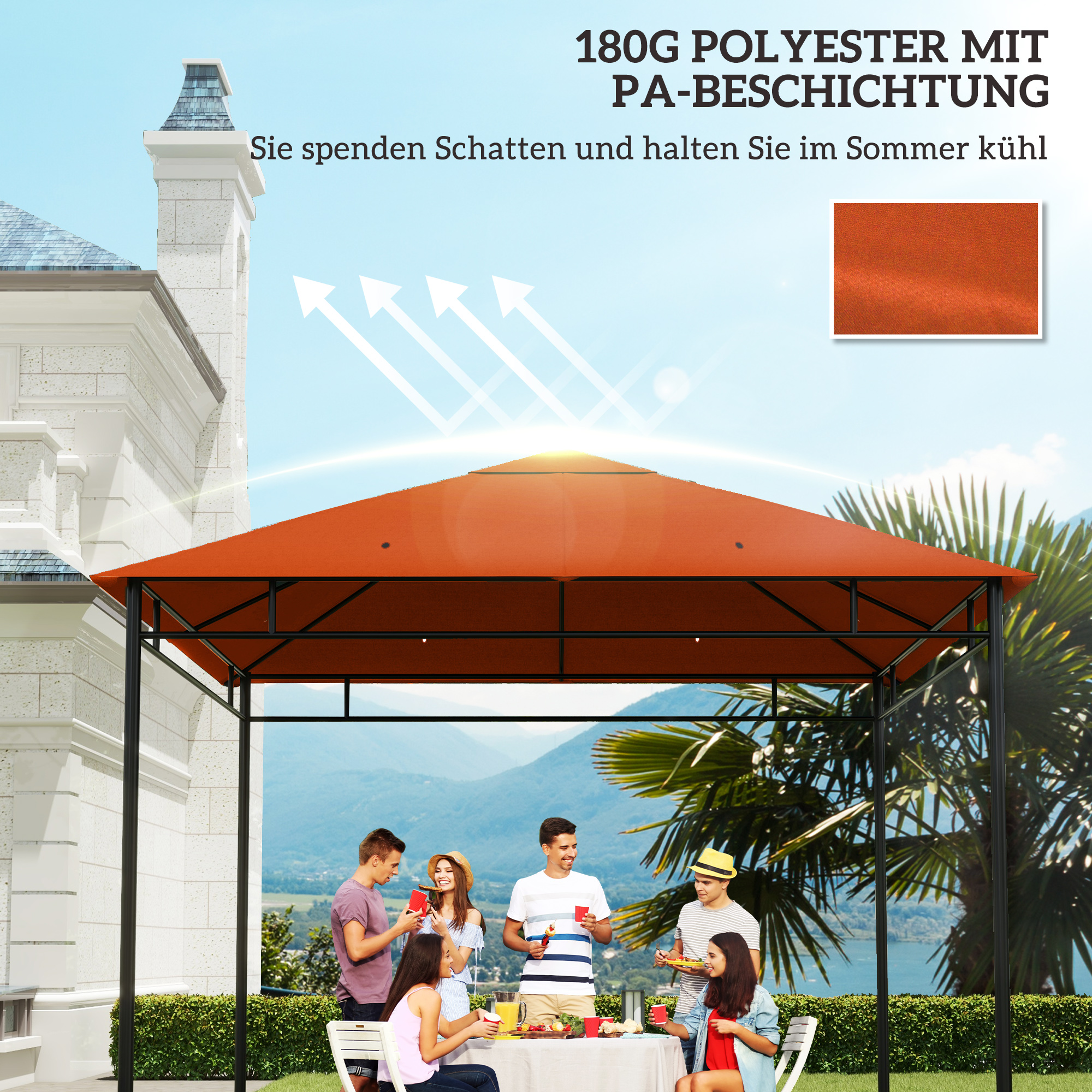 Ersatzdach für Gartenpavillon, Polyester, 2,98 x 2,95 m, Orange