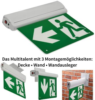 LED Fluchtwegleuchte "NL-8 Multi", Erkennungsw. 25m, IP20, Decken+Wandmont.