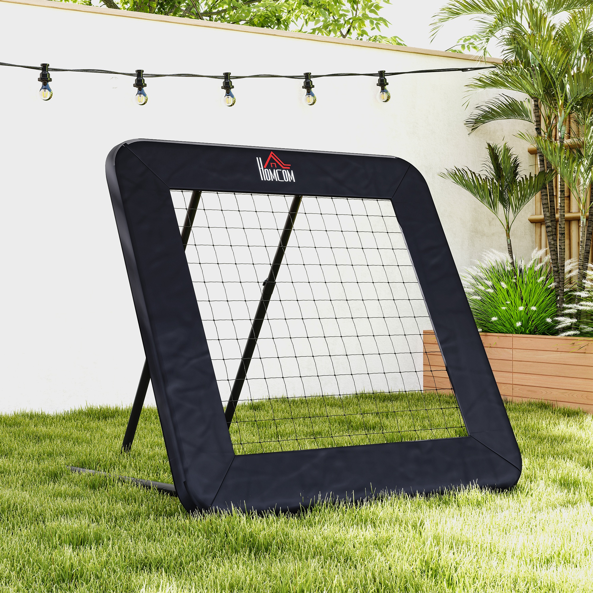 Rebounder für Fußball, 128 x 118 cm Prellwand mit Schutzkante Heringen, verstellbar in 5 Stufen, tragbares Rebound, Fußballtor für Jugendliche, Rückprallwand für Fußball Training, Schwarz