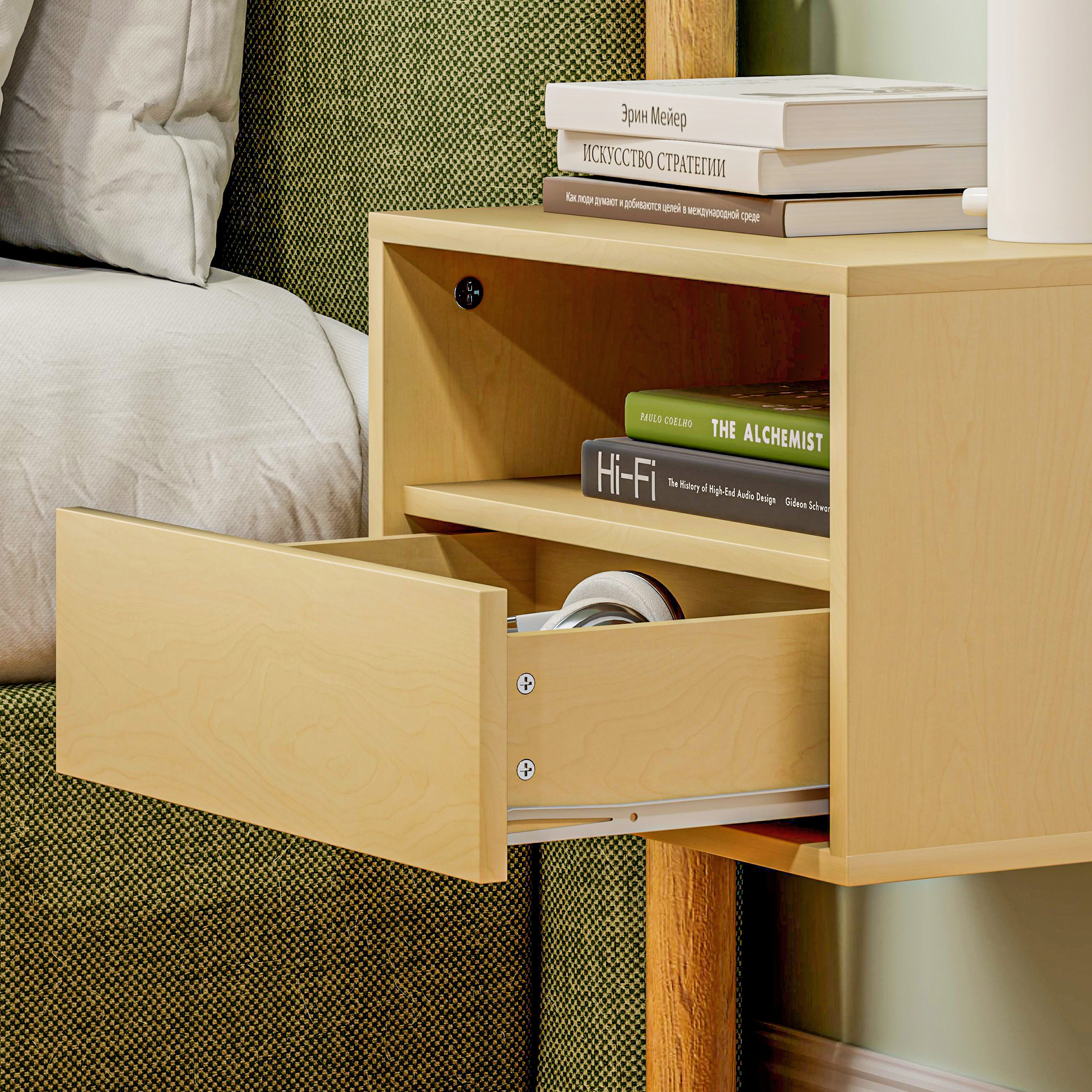 2-teiliges Wandnachttisch-Set, Nachttisch, Nachtkommode, Spanplatte, Natur, 45 x 35 x 27,5 cm